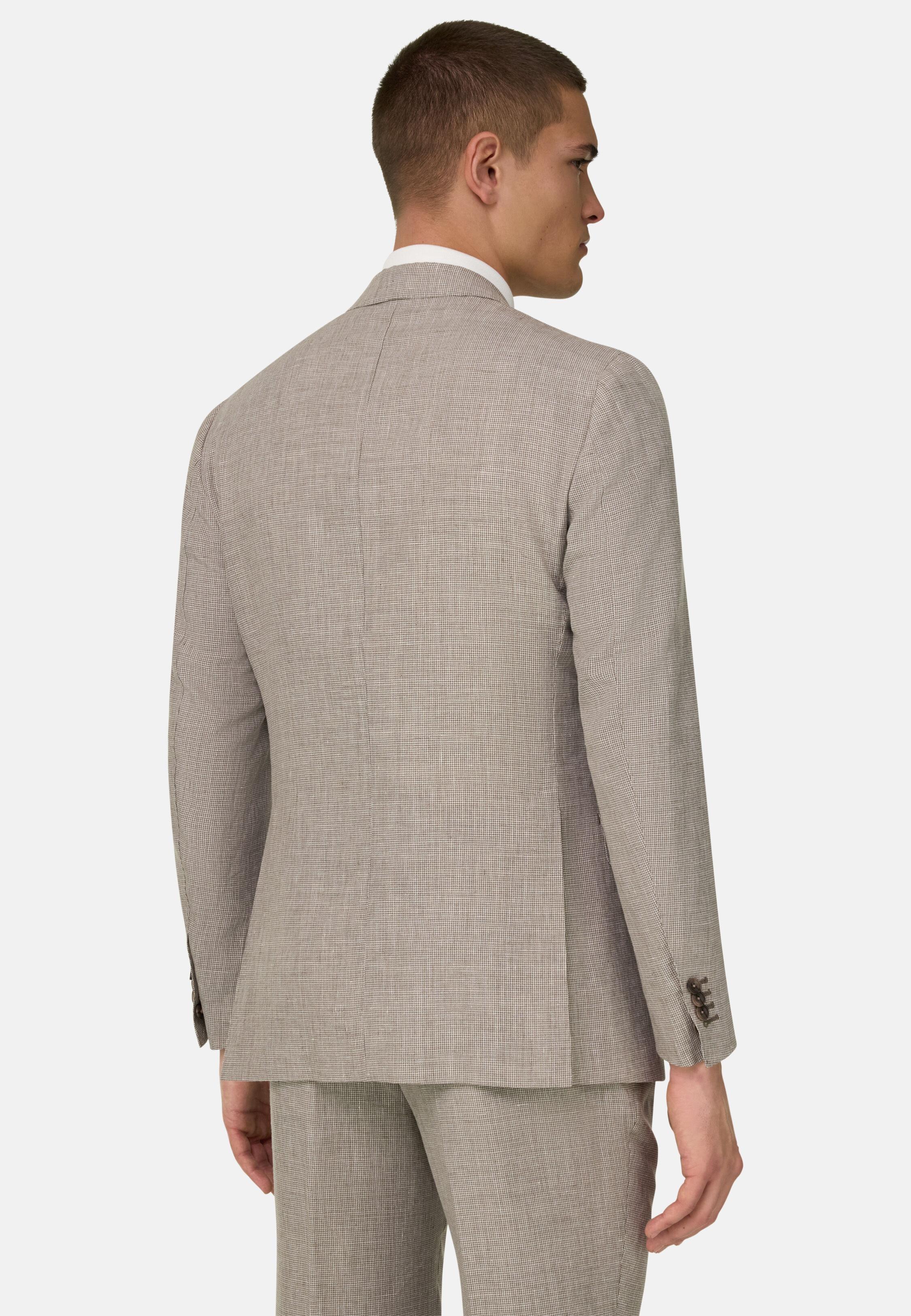 Micro Patterned Suit in Linen and Wool Brown, Brown, medium