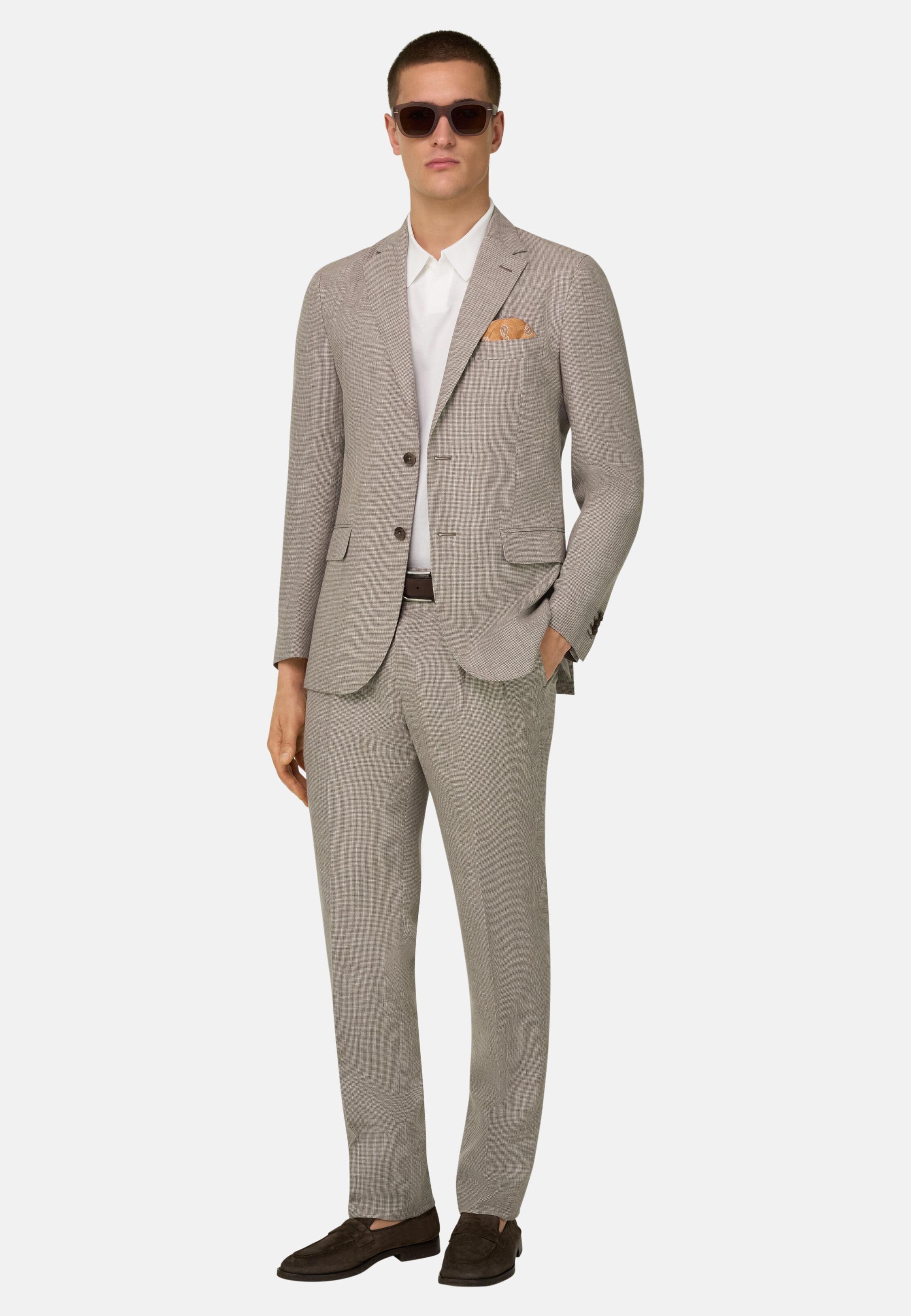 Micro Patterned Suit in Linen and Wool Brown, Brown, medium