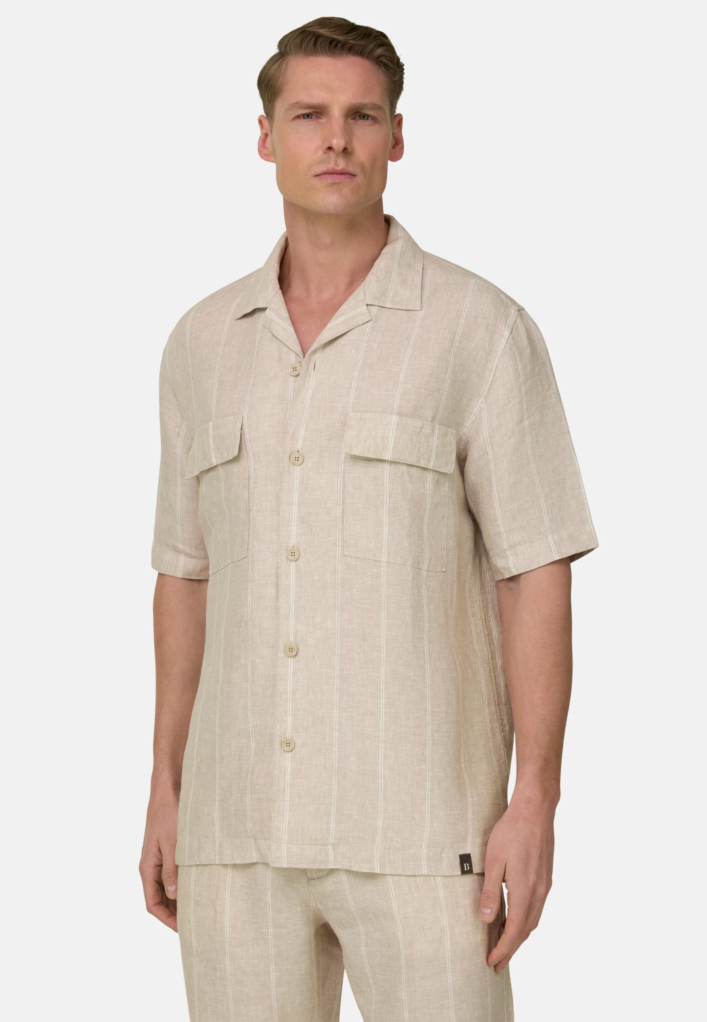Regular Fit Pinstripe Linen Shirt, Sand, medium