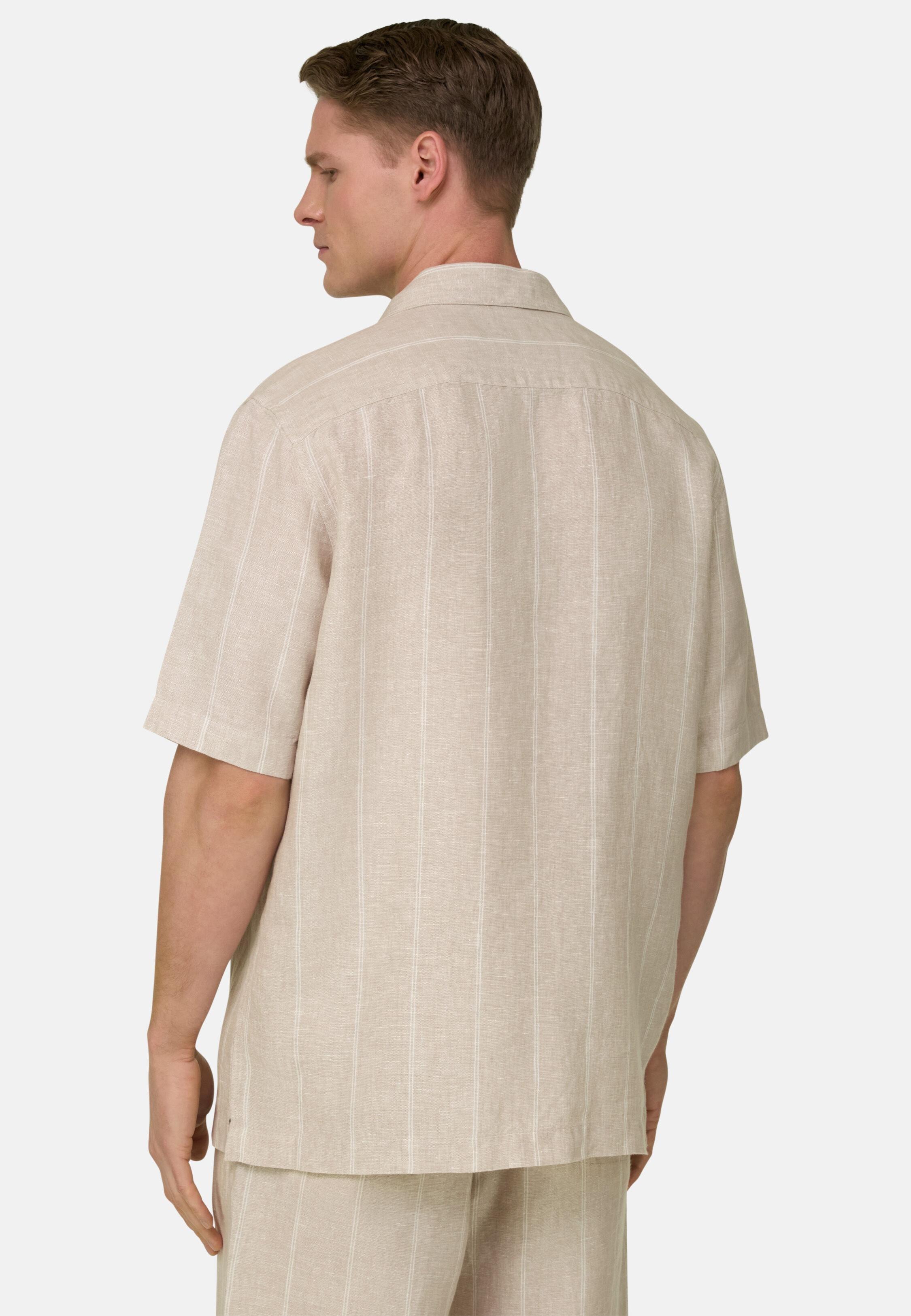 Regular Fit Pinstripe Linen Shirt, Sand, medium