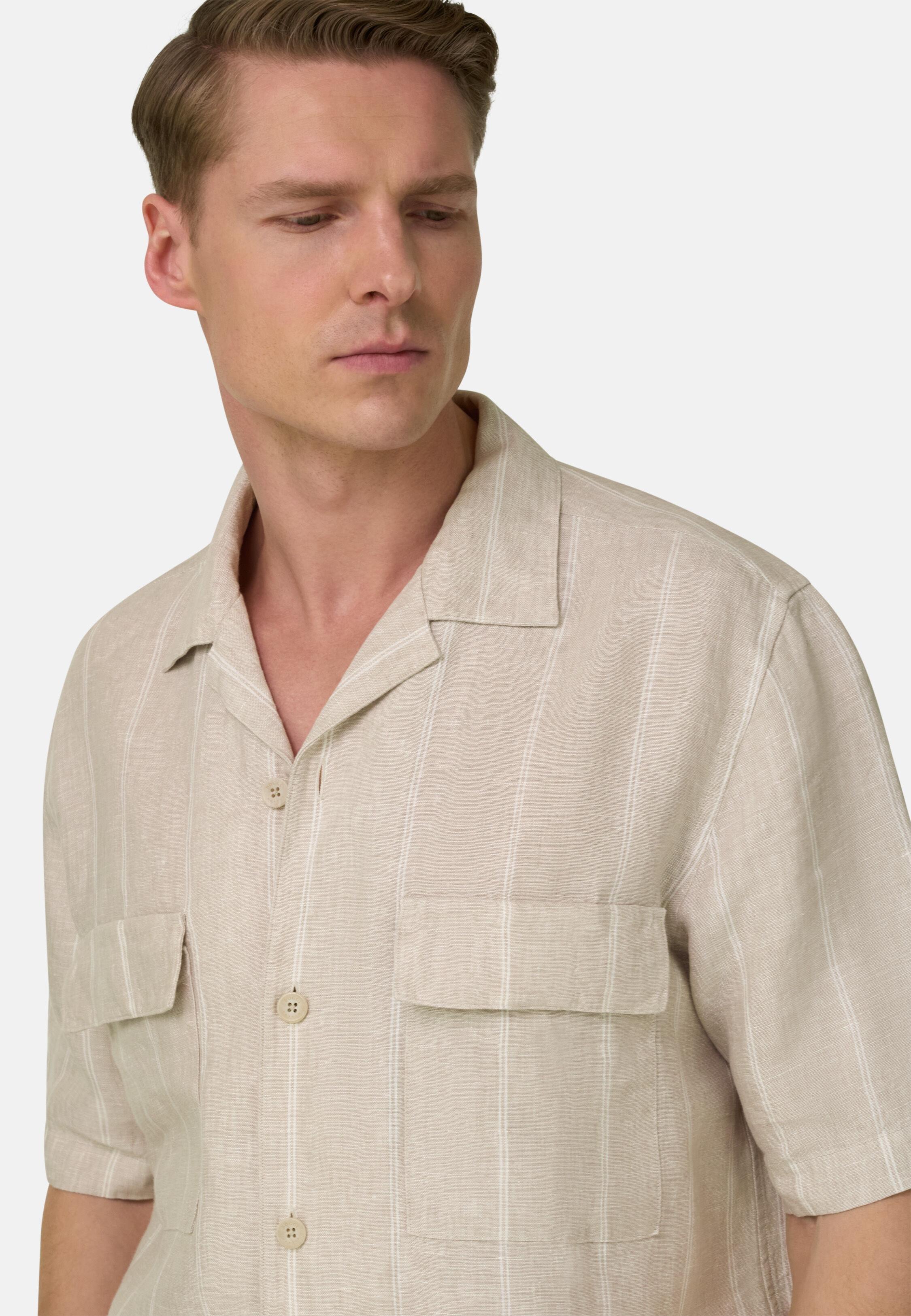 Regular Fit Pinstripe Linen Shirt, Sand, medium