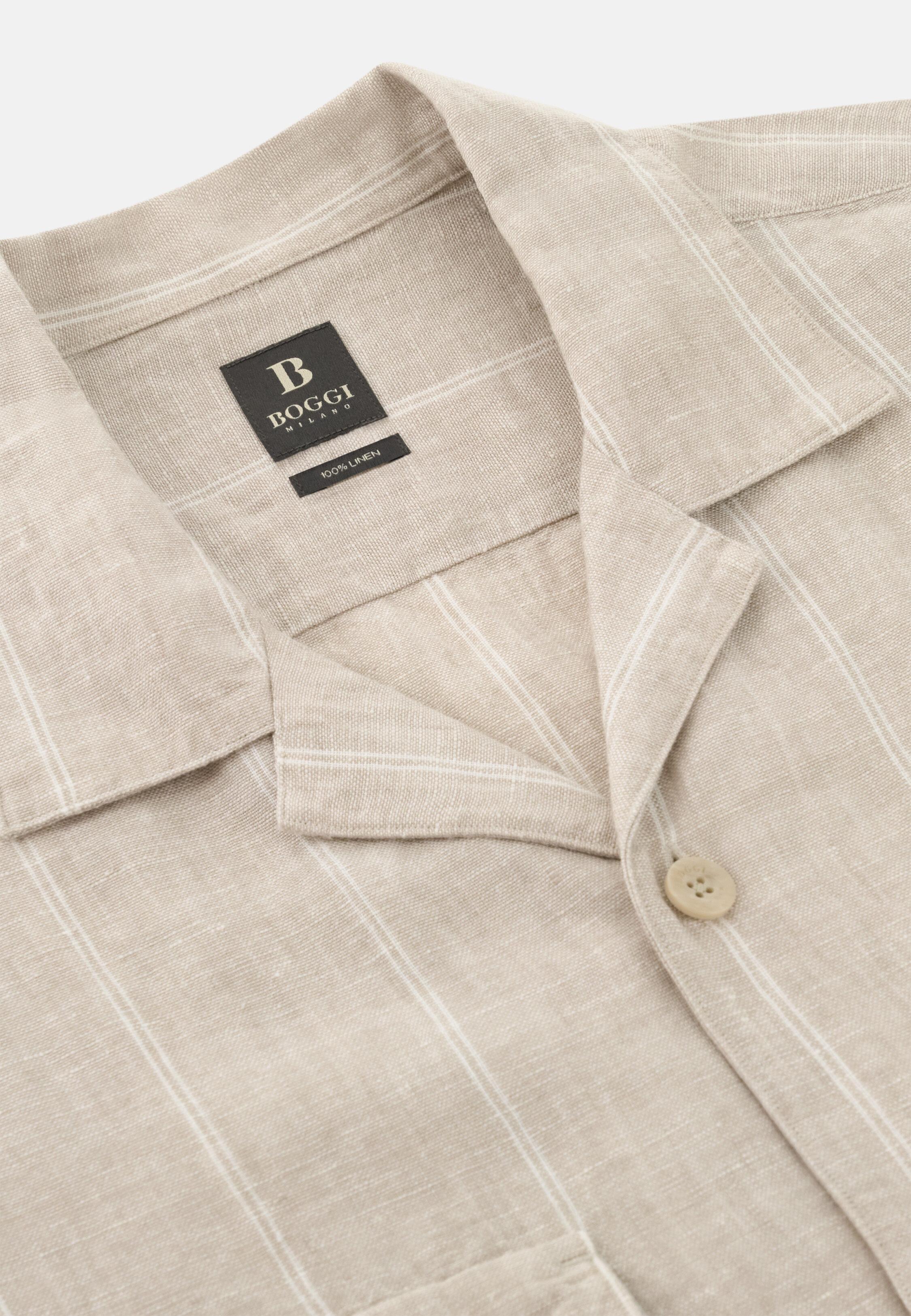 Regular Fit Pinstripe Linen Shirt, Sand, large image number 3