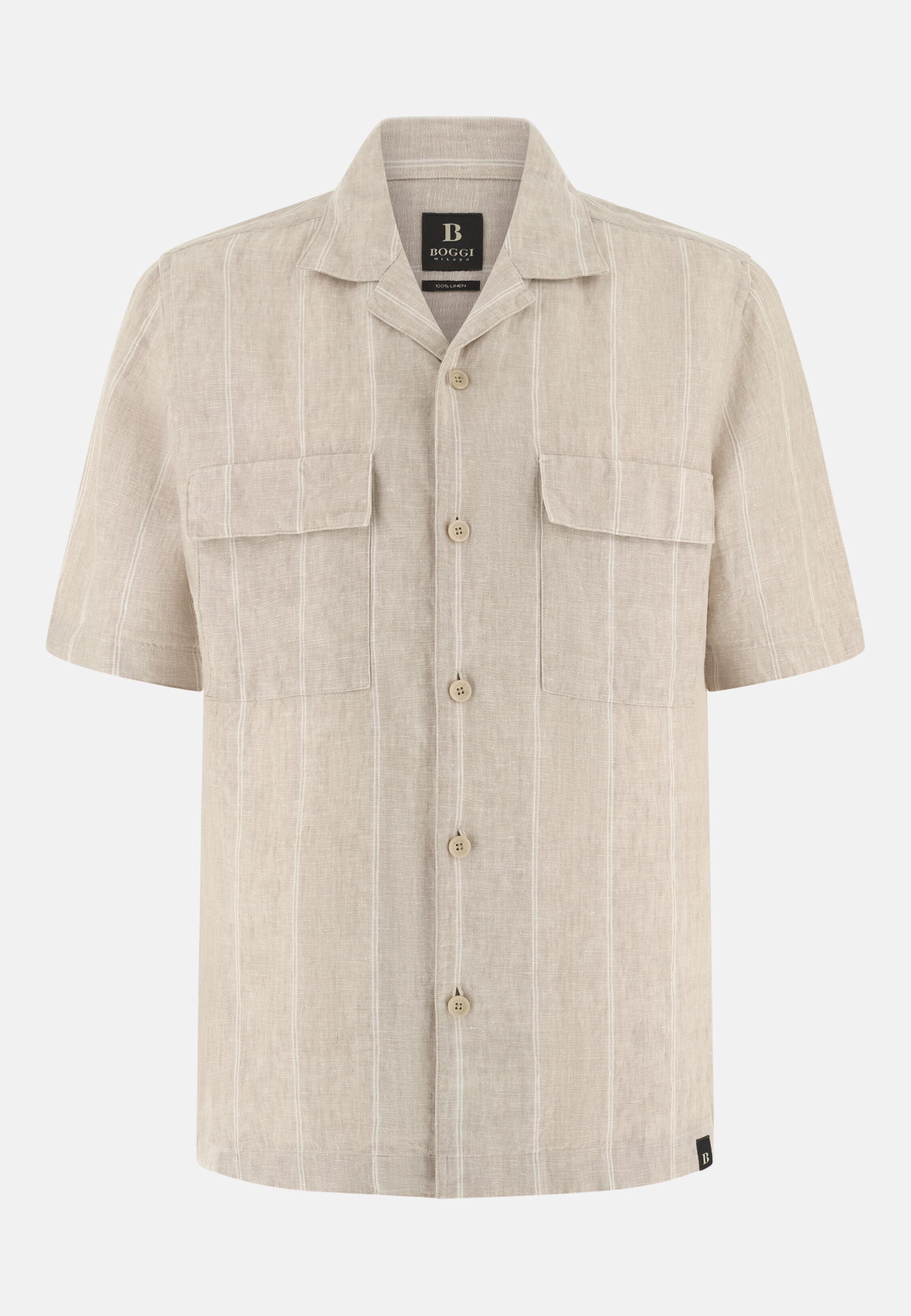 Regular Fit Pinstripe Linen Shirt, Sand, large image number 4