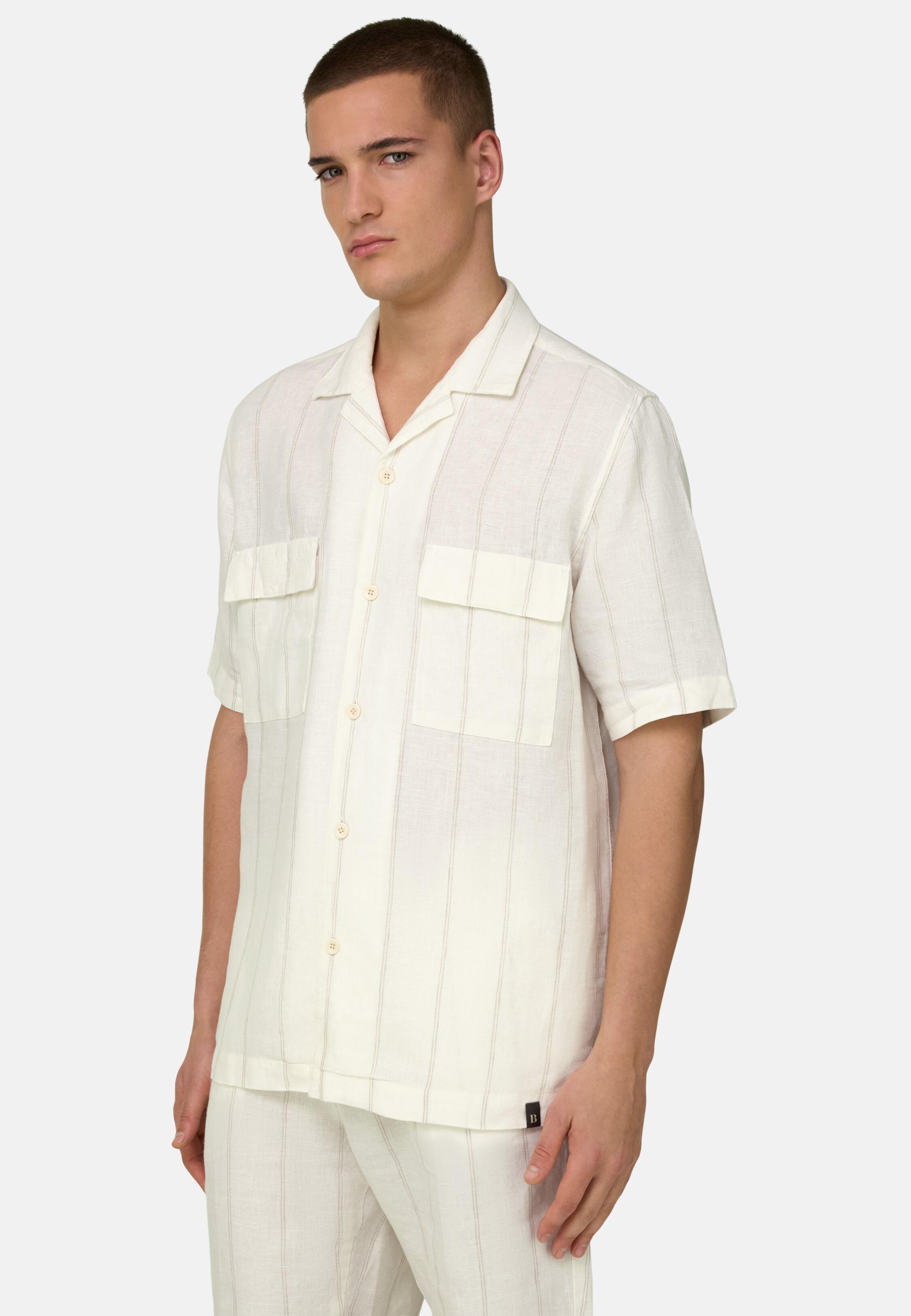 Regular Fit Pinstripe Linen Shirt White, White, large image number 0