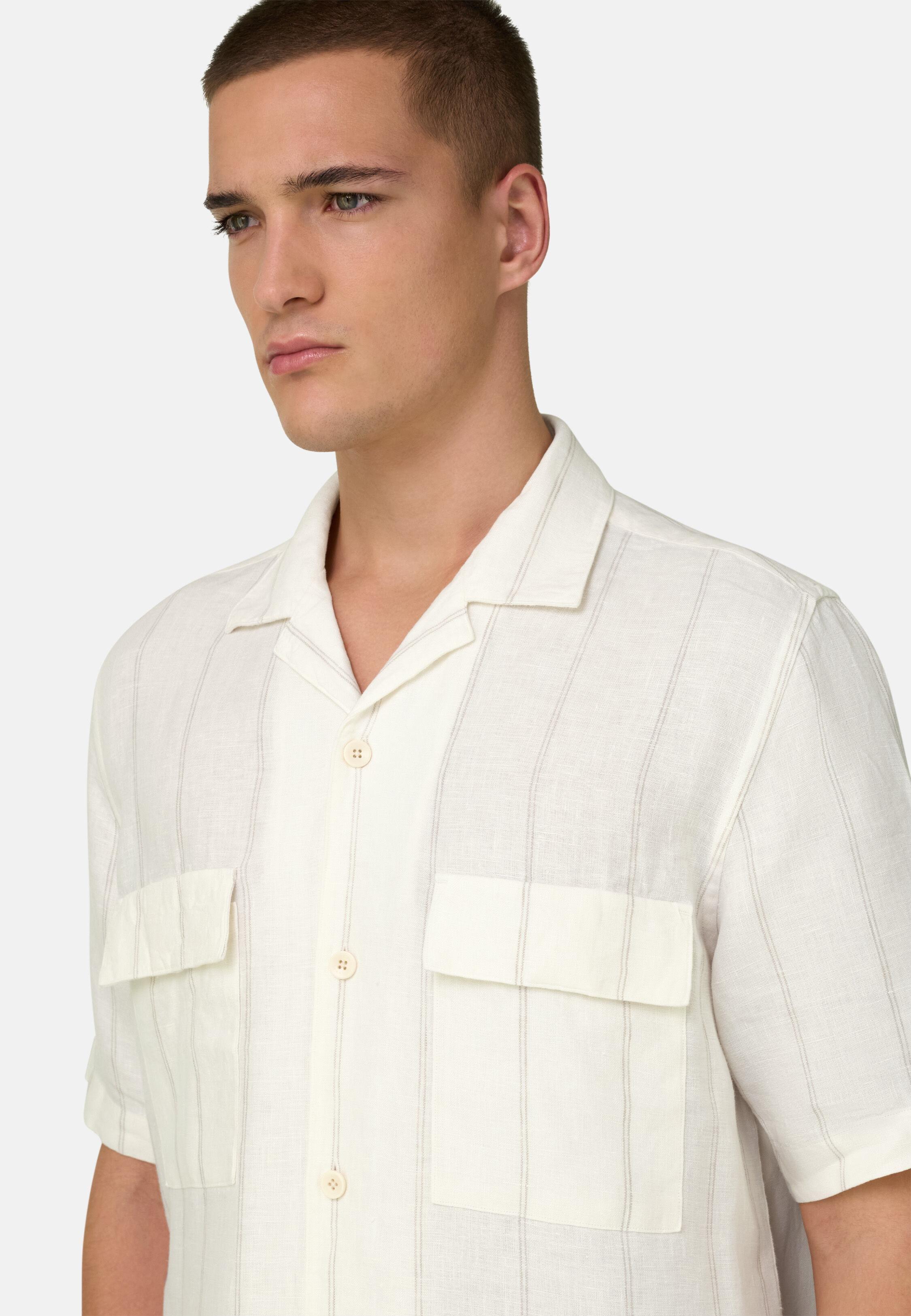 Regular Fit Pinstripe Linen Shirt White, White, large image number 2
