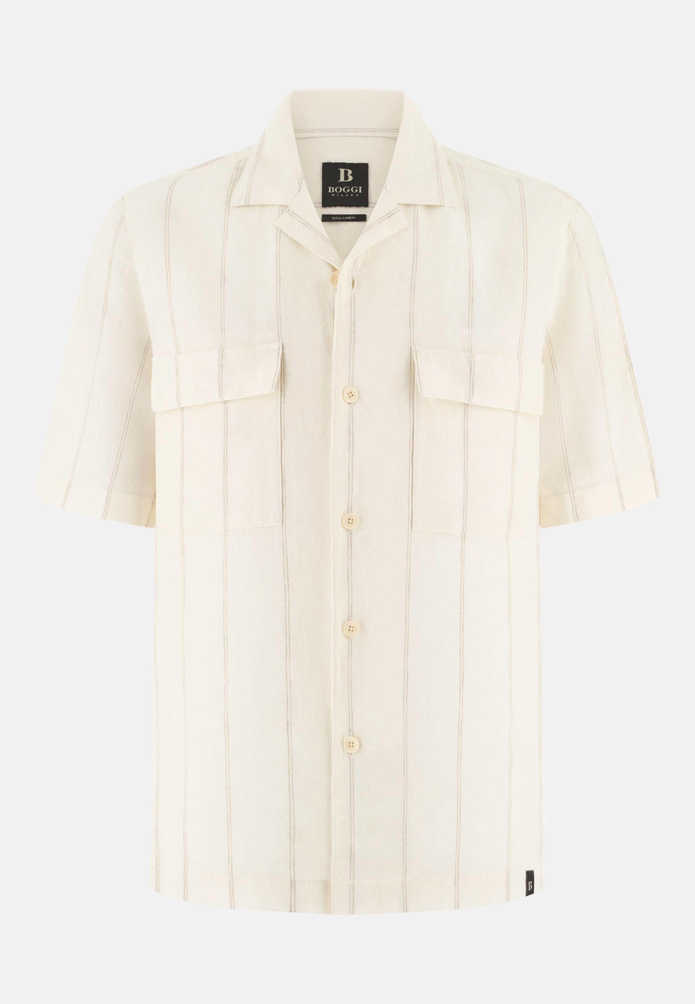 Regular Fit Pinstripe Linen Shirt White, White, large image number 4