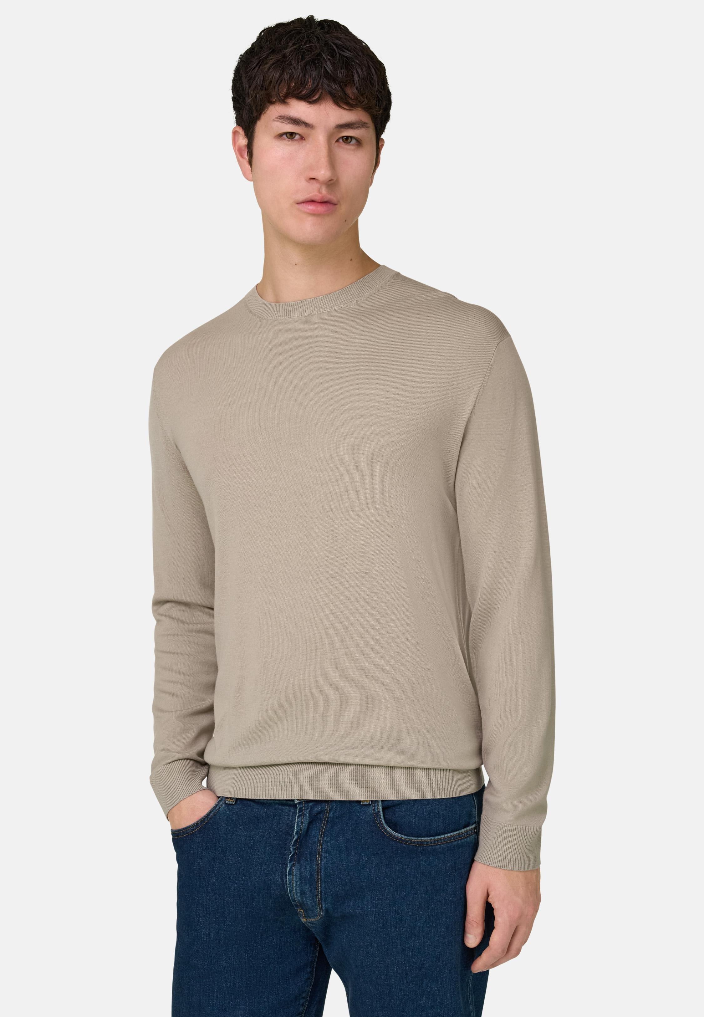 Crew Neck Jumper In Superfine Wool Beige, 3901_SAND, large image number 0