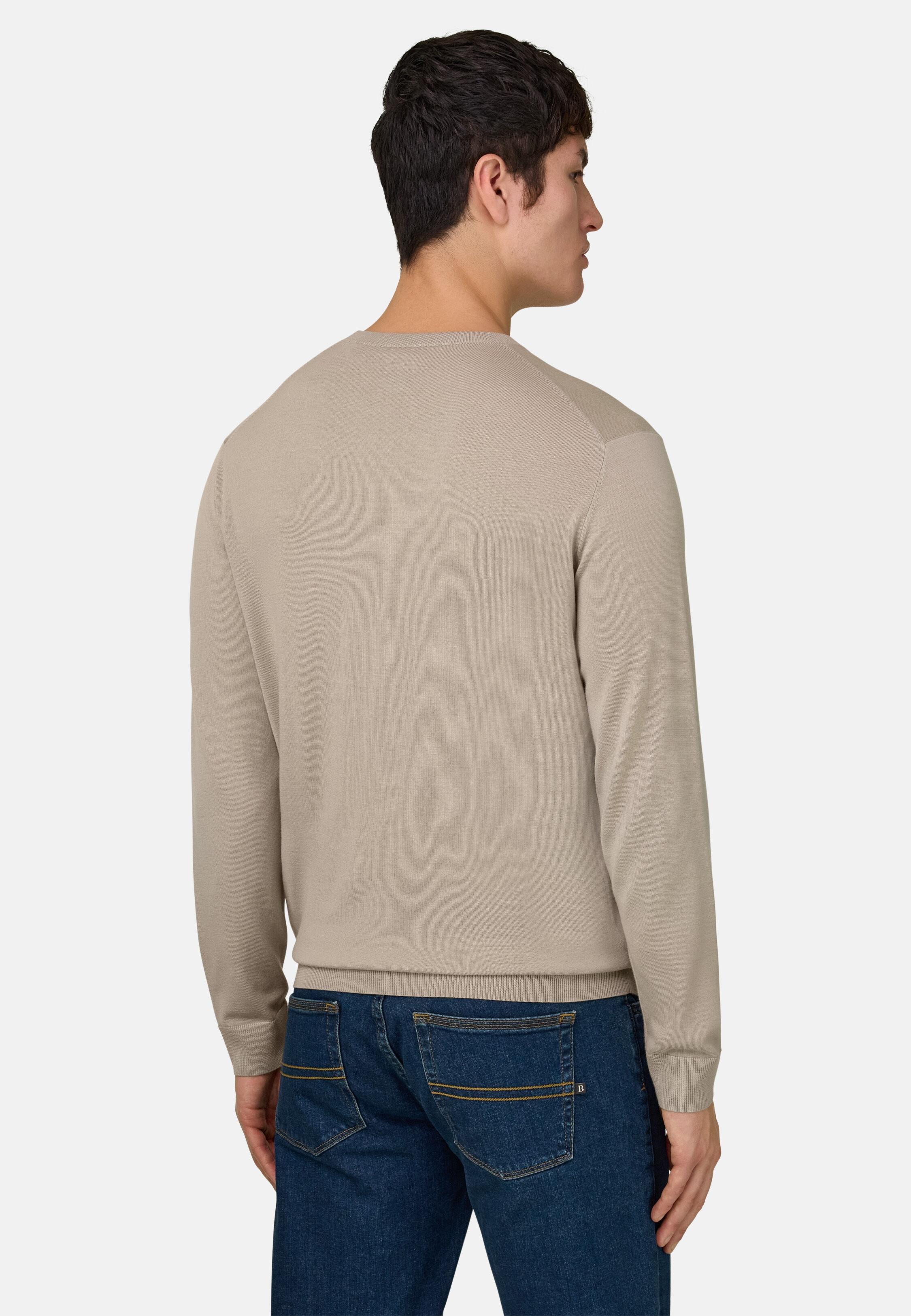 Crew Neck Jumper in Superfine Wool Sand, Sand, large image number 1