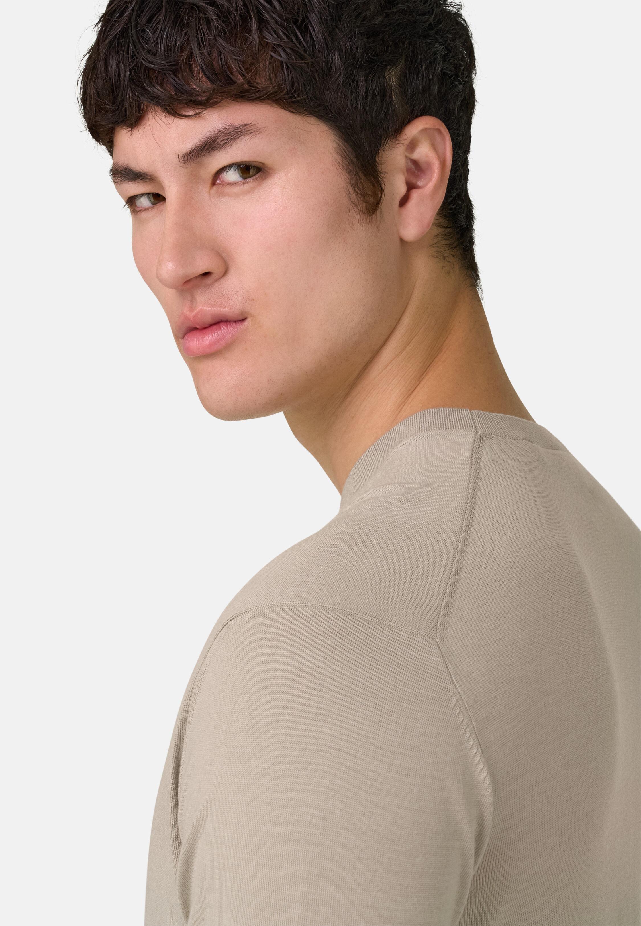 Crew Neck Jumper in Superfine Wool Sand, Sand, large image number 2