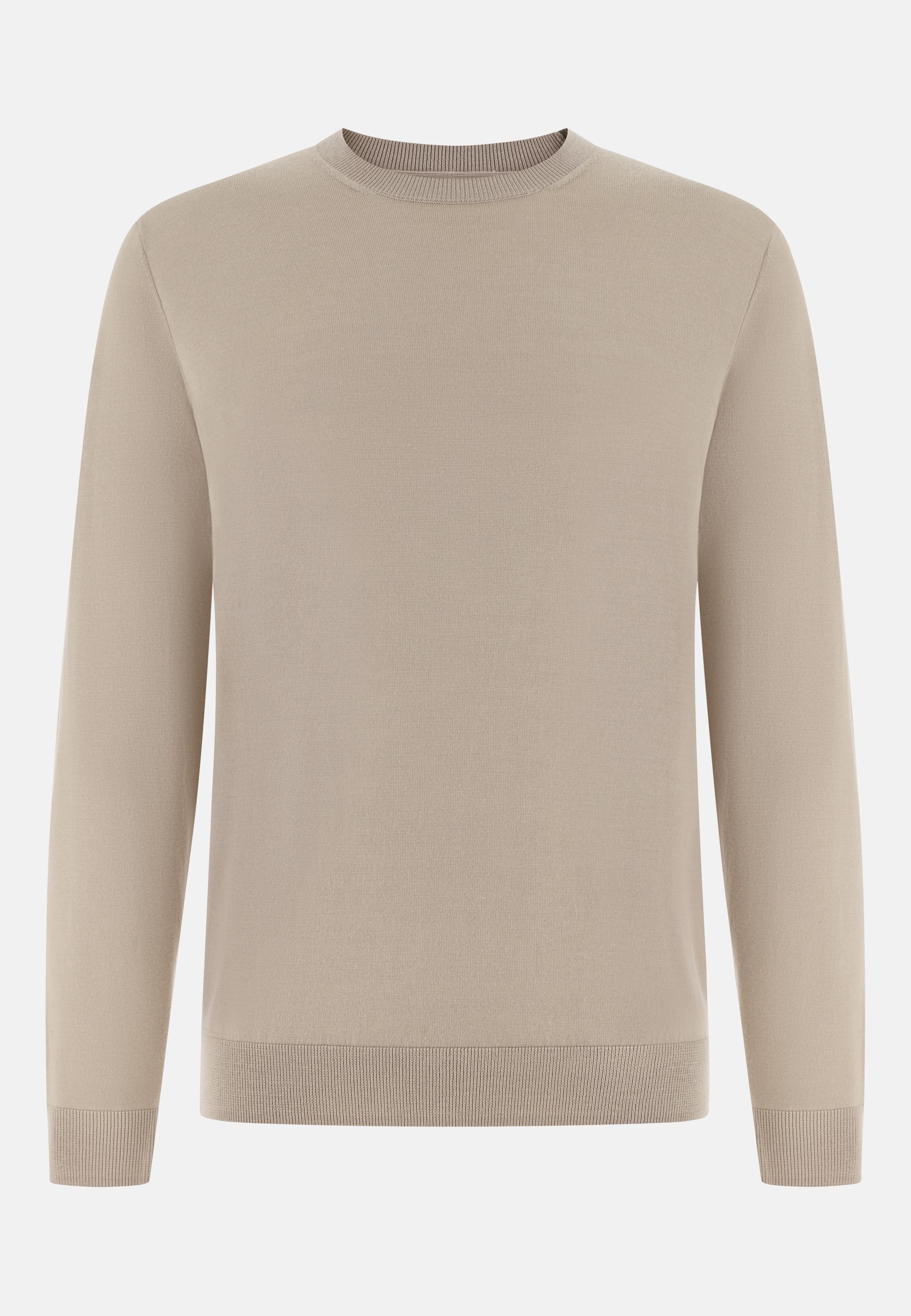 Crew Neck Jumper In Superfine Wool Beige, 3901_SAND, large image number 3