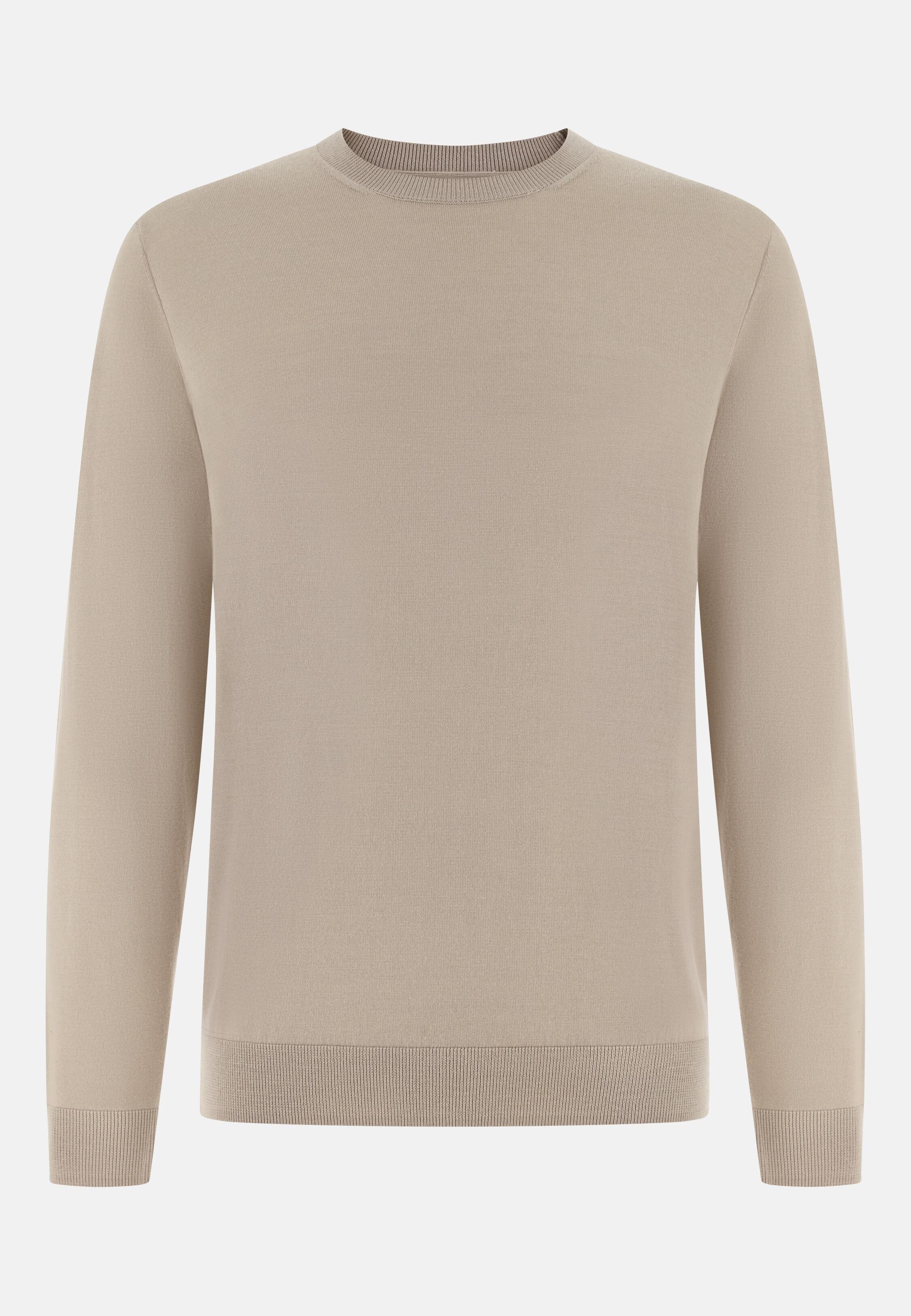 Crew Neck Jumper in Superfine Wool Sand, Sand, large image number 3