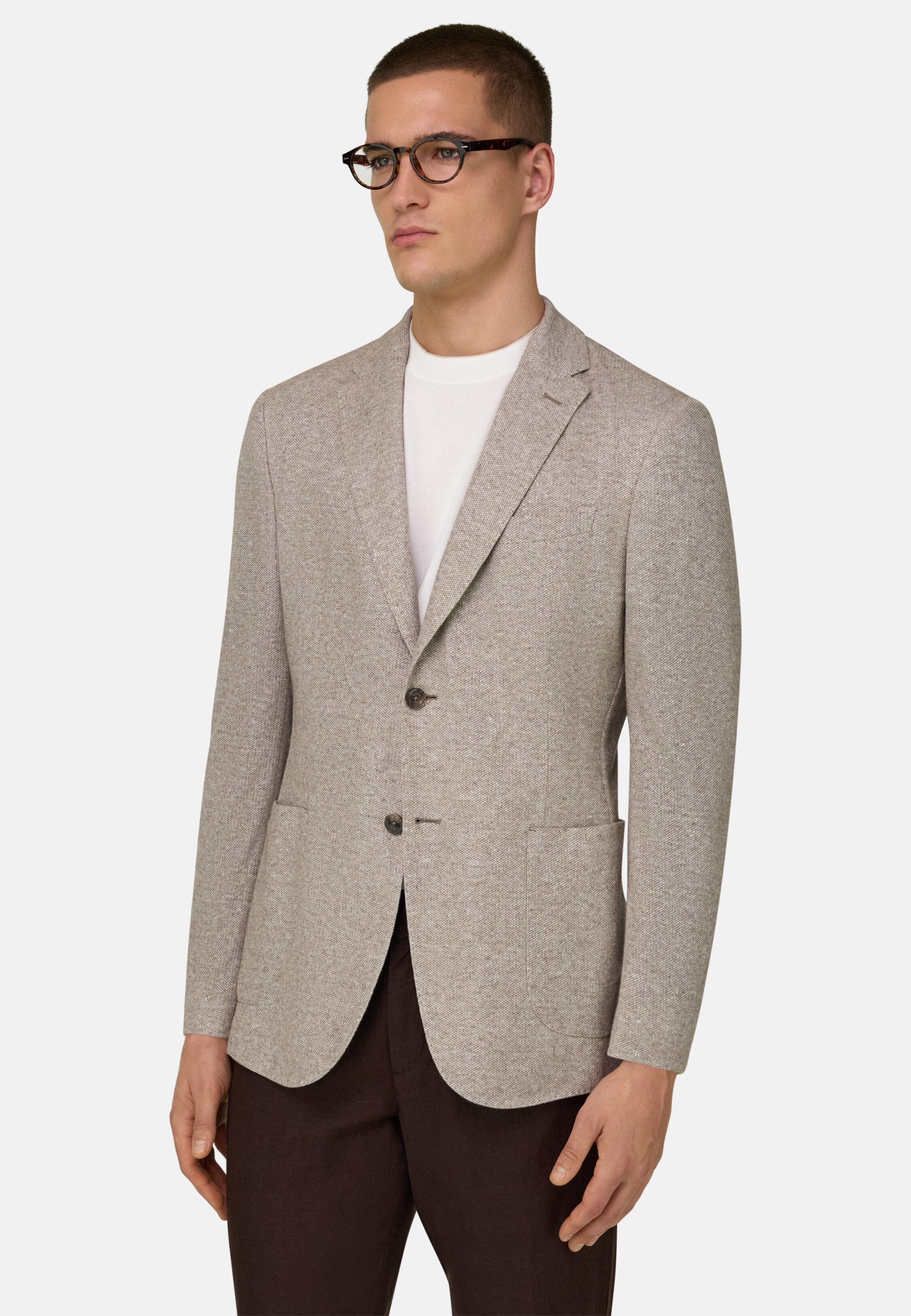 B Jersey Micro Textured Jacket In A Linen And Cotton Blend Brown, 3901_BROW, medium