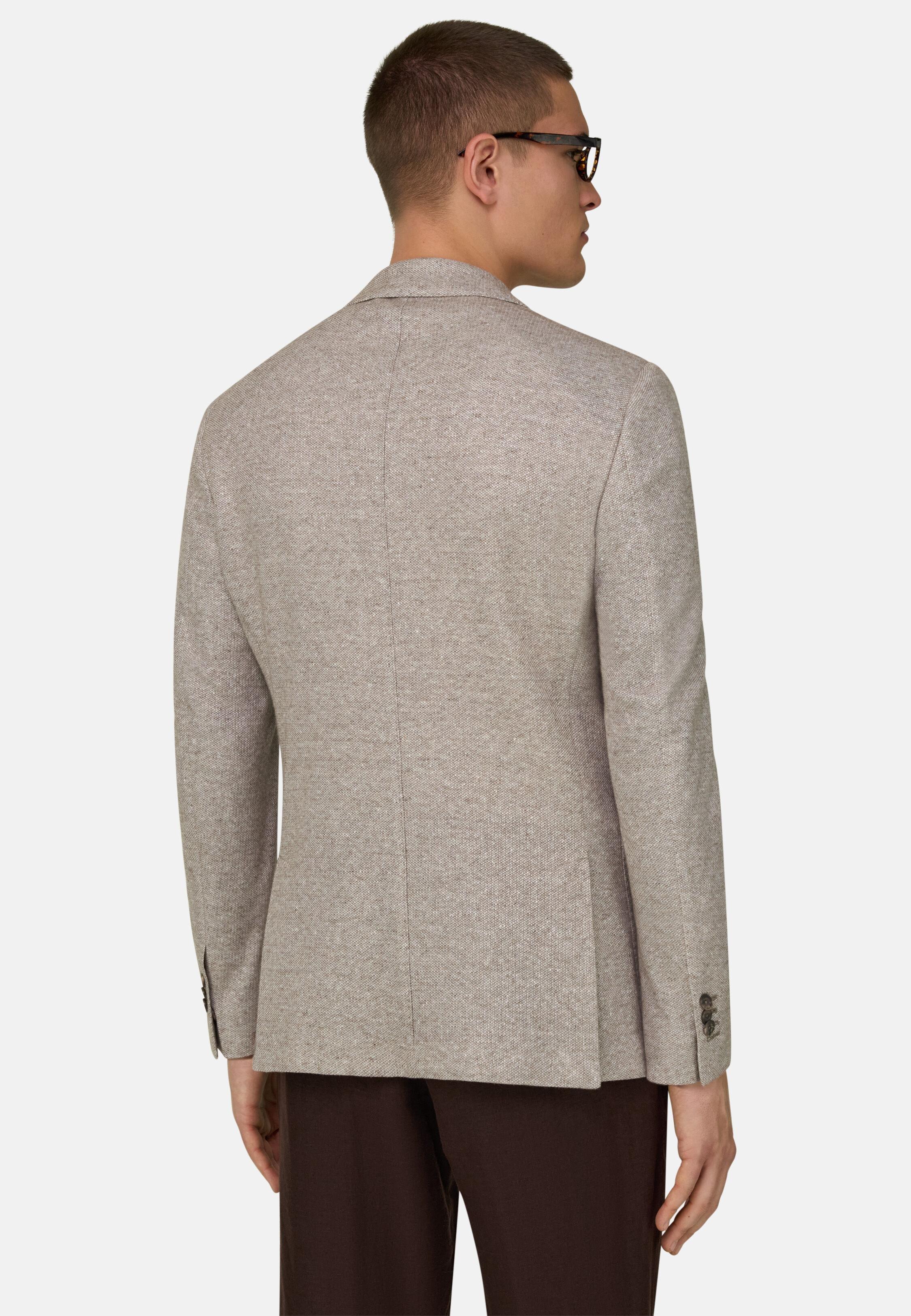 B Jersey Micro Textured Jacket In A Linen And Cotton Blend Brown, 3901_BROW, medium