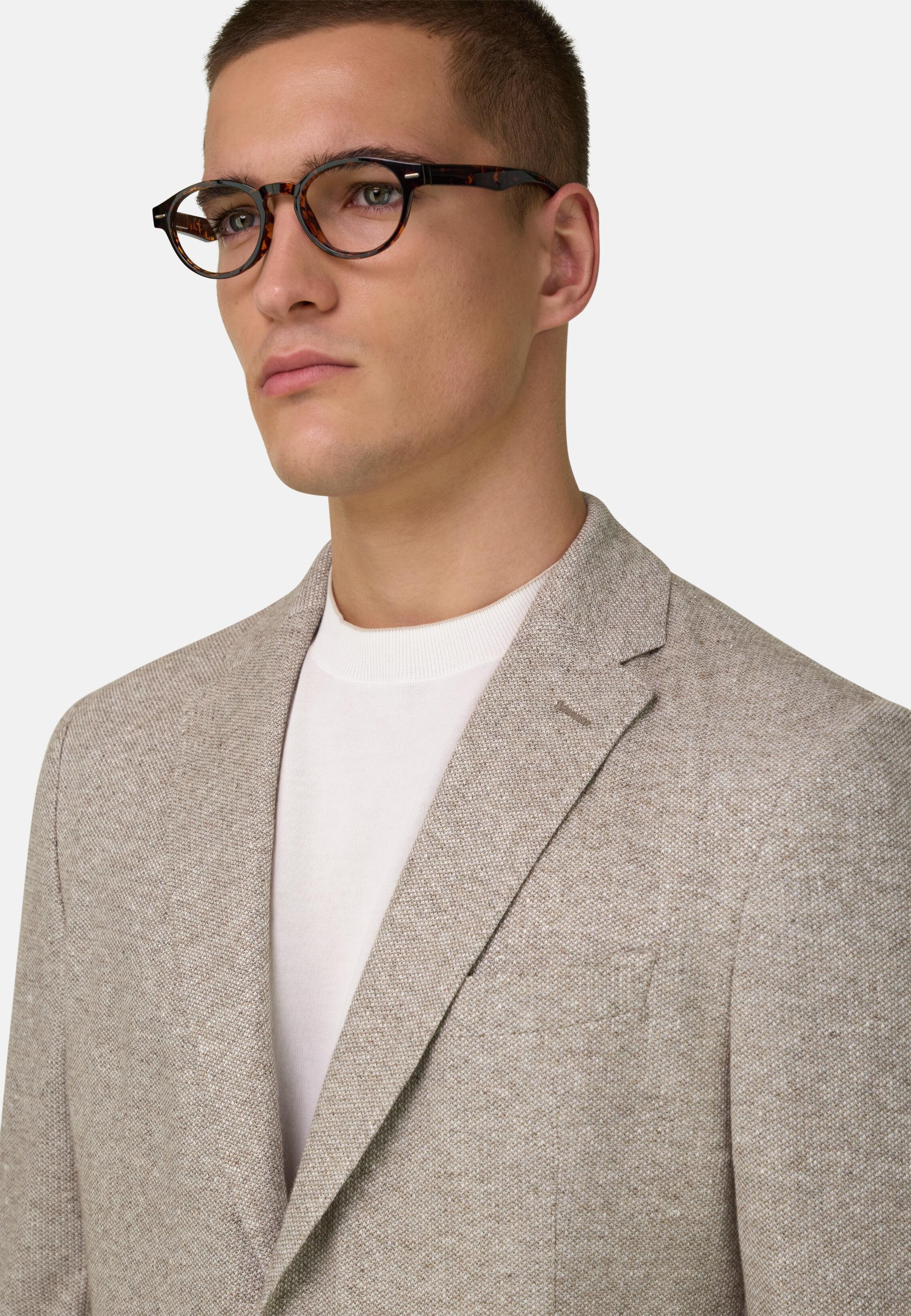 B Jersey Micro Textured Jacket In A Linen And Cotton Blend Brown, 3901_BROW, medium