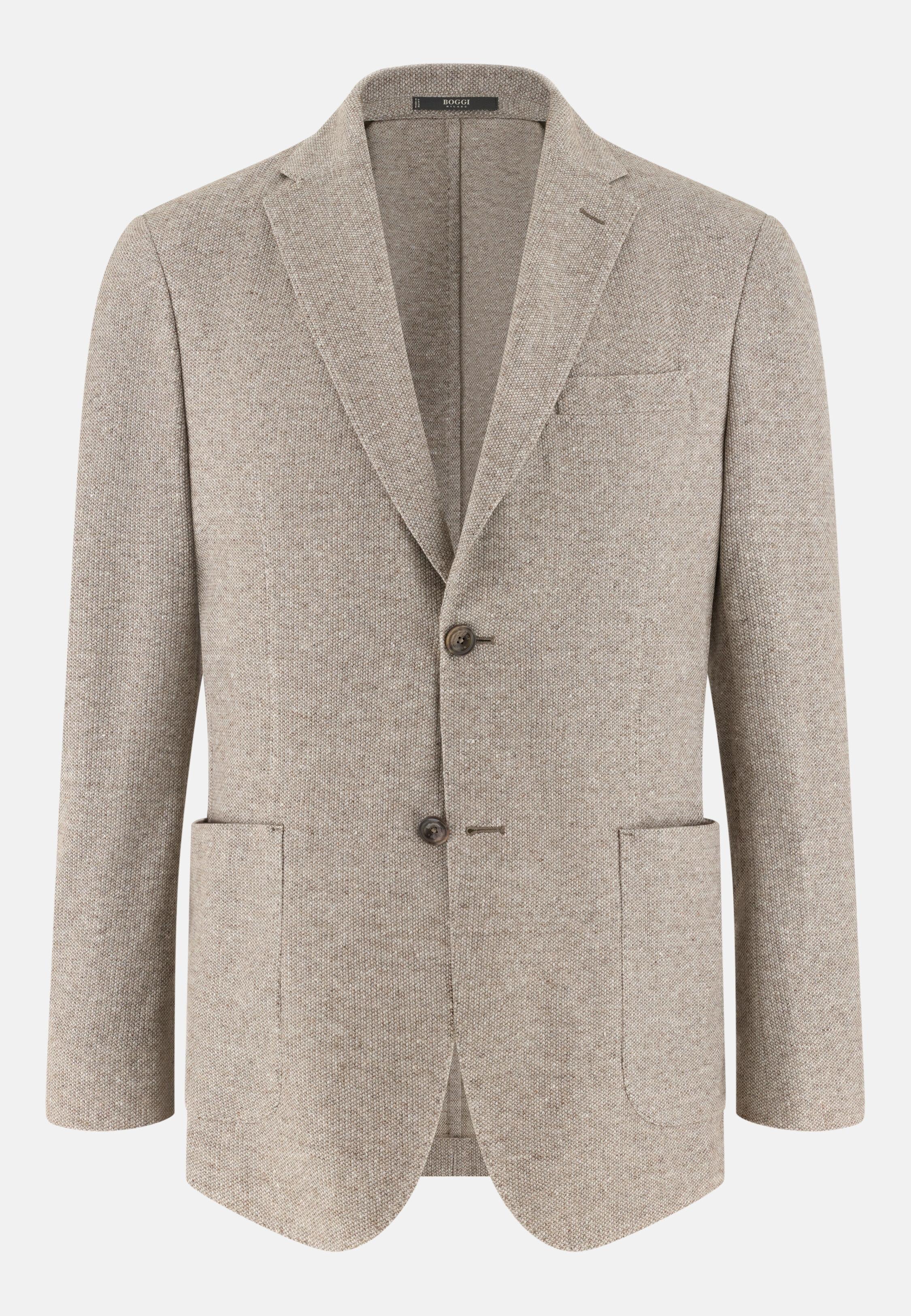 B Jersey Micro Textured Jacket In A Linen And Cotton Blend Brown, 3901_BROW, large image number 3