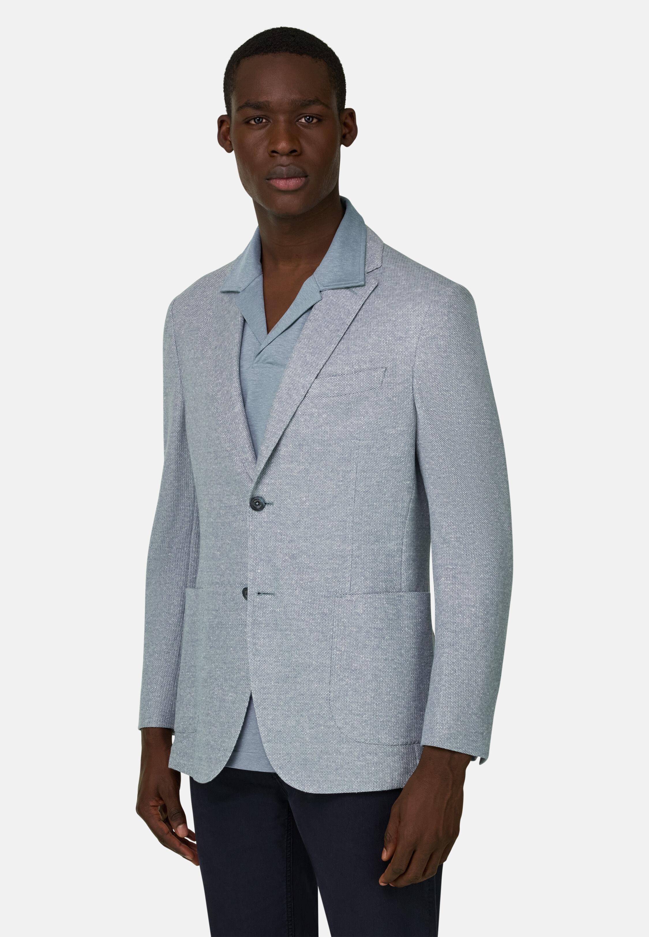 B Jersey Micro Textured Jacket In A Linen And Cotton Blend Blue, 3901_BLUE, large image number 0