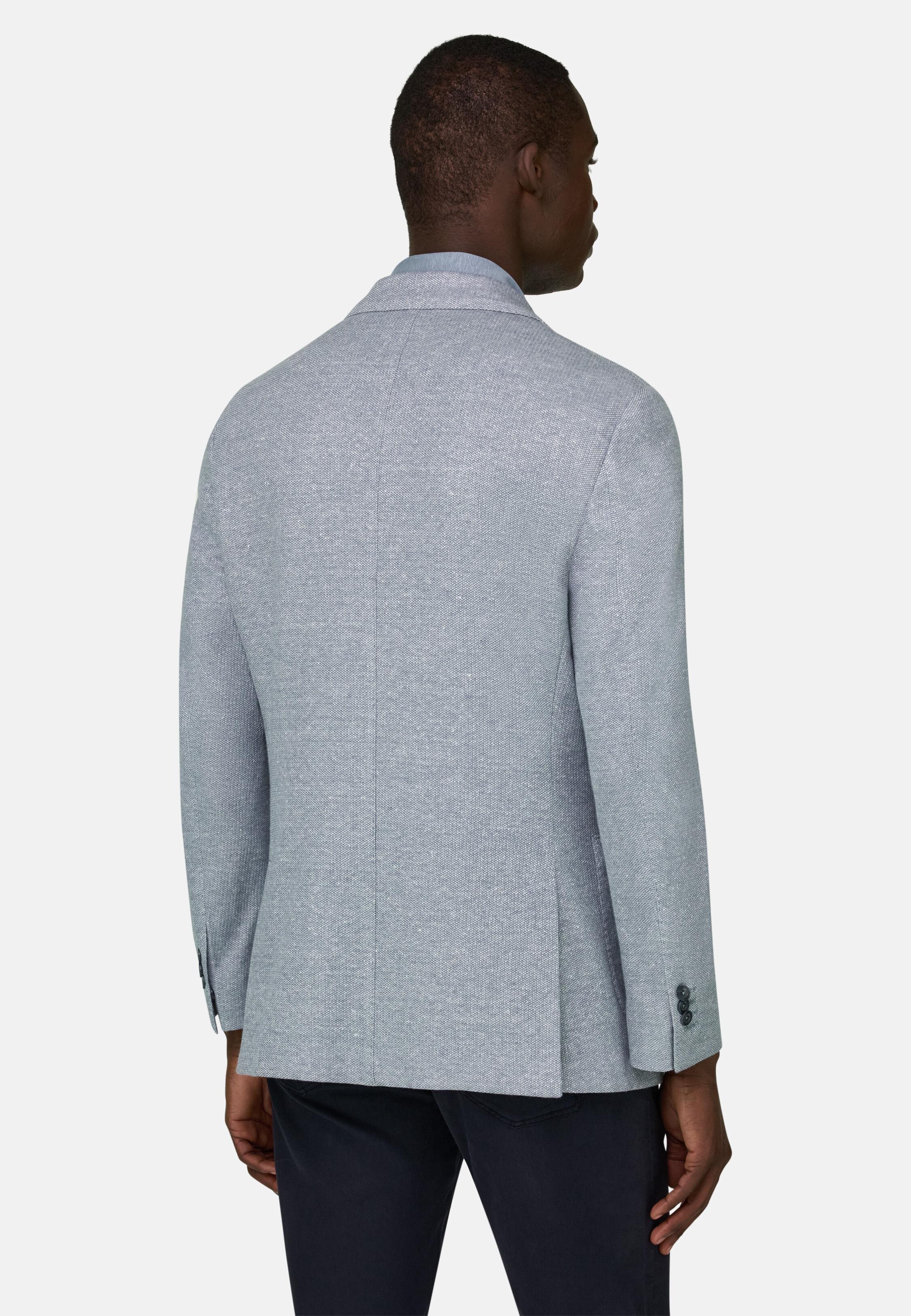 B Jersey Micro Textured Jacket In A Linen And Cotton Blend Blue, 3901_BLUE, medium