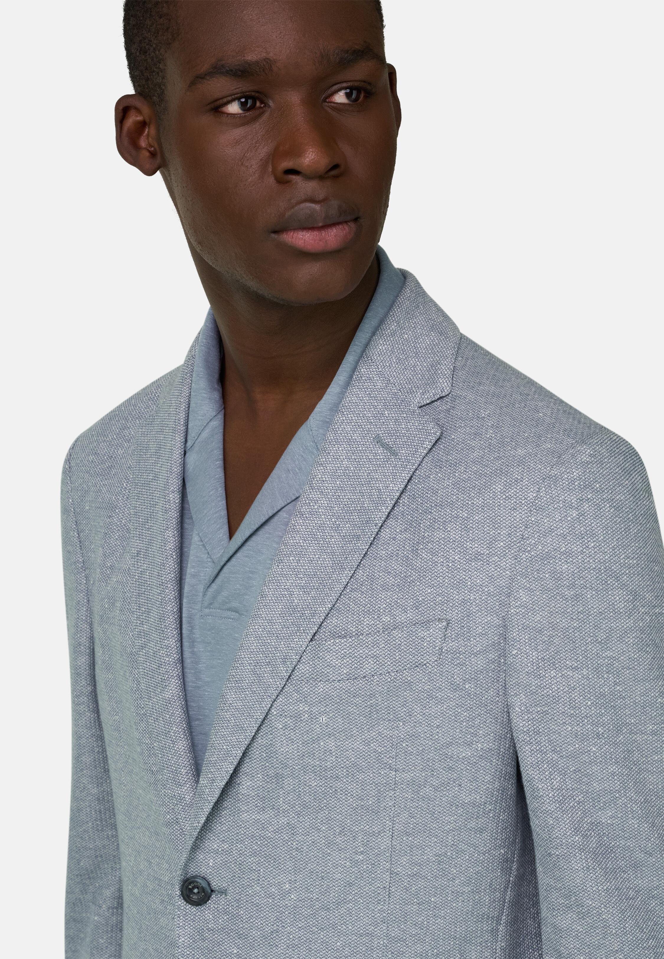 B Jersey Micro Textured Jacket In A Linen And Cotton Blend Blue, 3901_BLUE, medium