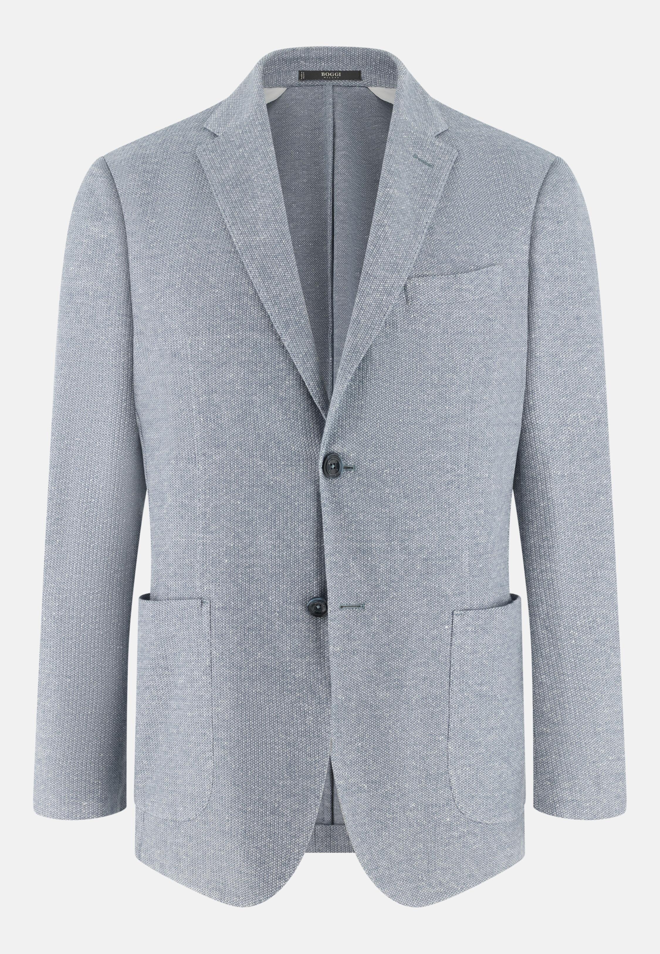 B Jersey Micro Textured Jacket In A Linen And Cotton Blend Blue, 3901_BLUE, large image number 3