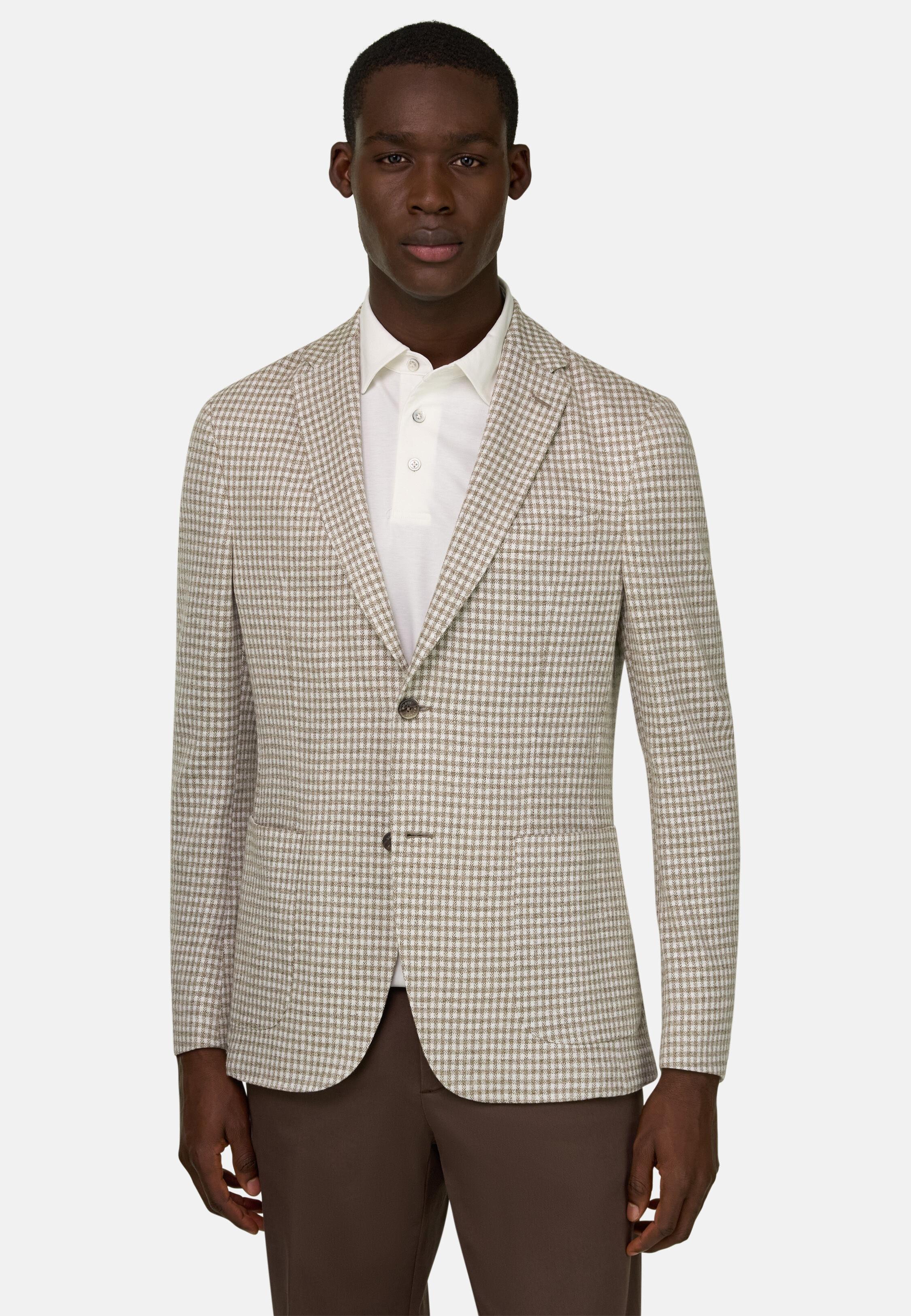 B Jersey Micro Patterned Jacket in Linen and Cotton Taupe, 3901_TAUP, medium