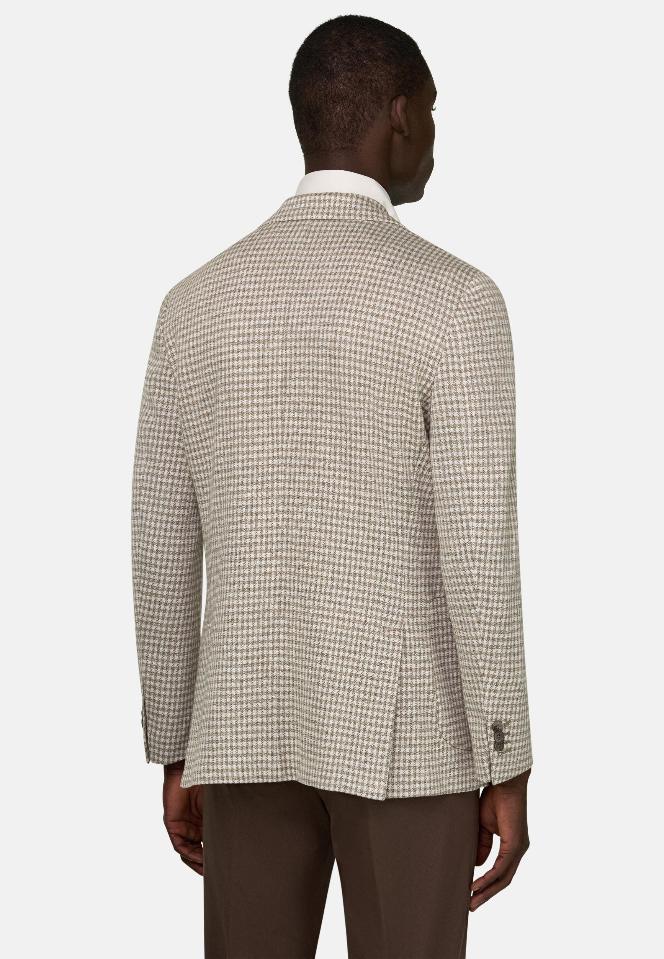 B Jersey Micro Patterned Jacket in Linen and Cotton Taupe, 3901_TAUP, medium
