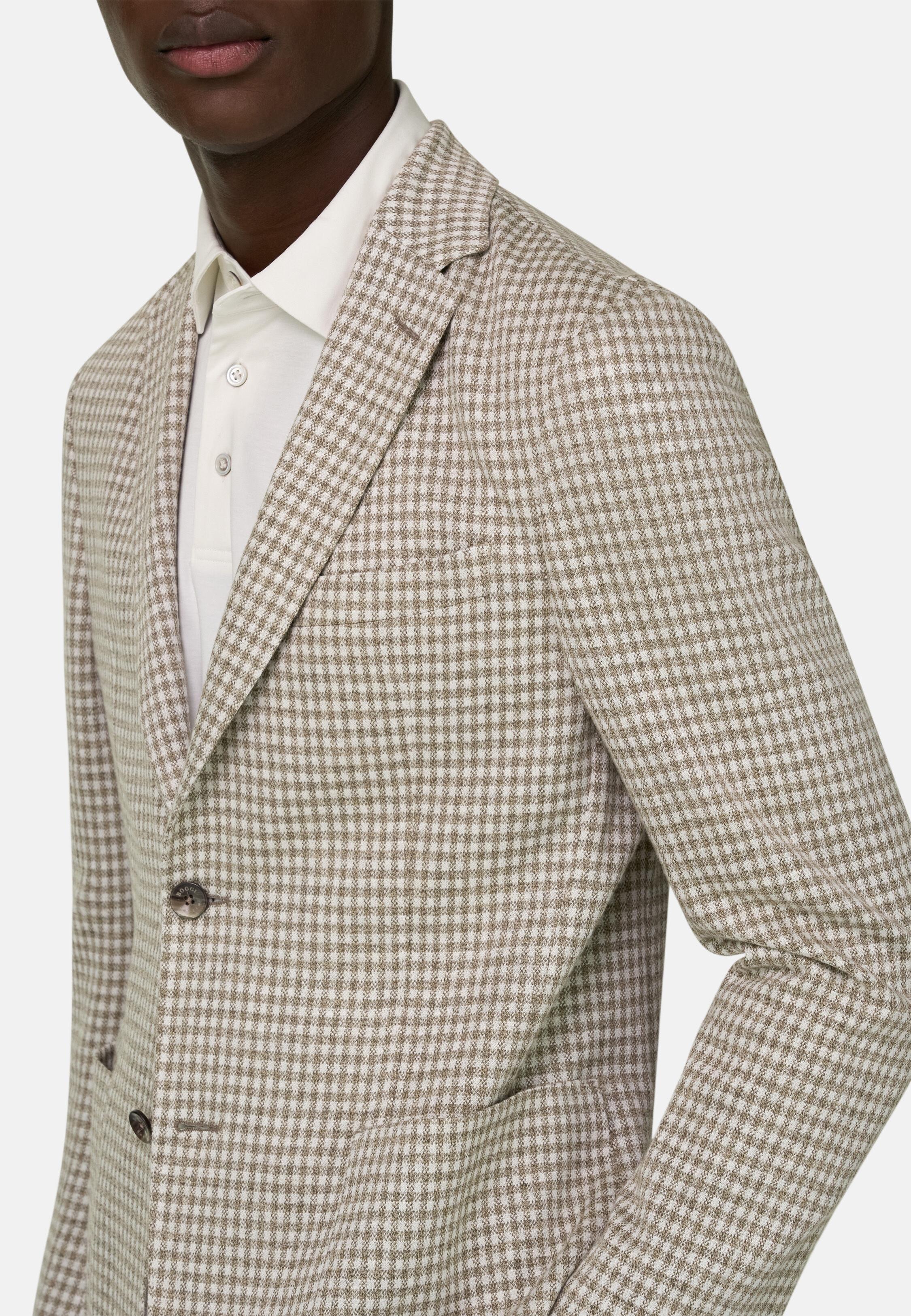 B Jersey Micro Patterned Jacket in Linen and Cotton Taupe, 3901_TAUP, medium