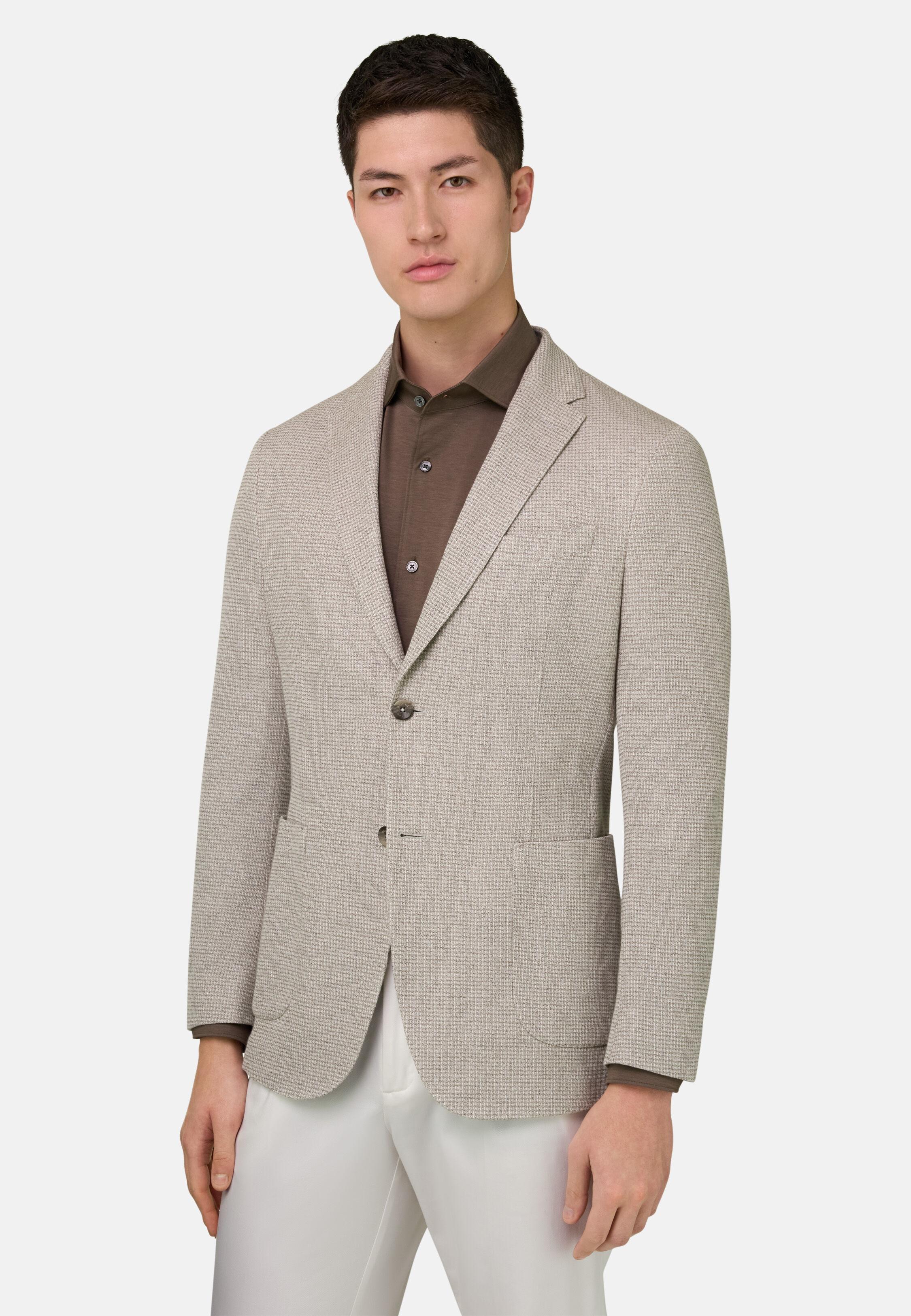 B Jersey Micro Textured Jacket In Pure Cotton Taupe, 3901_TAUP, large image number 0