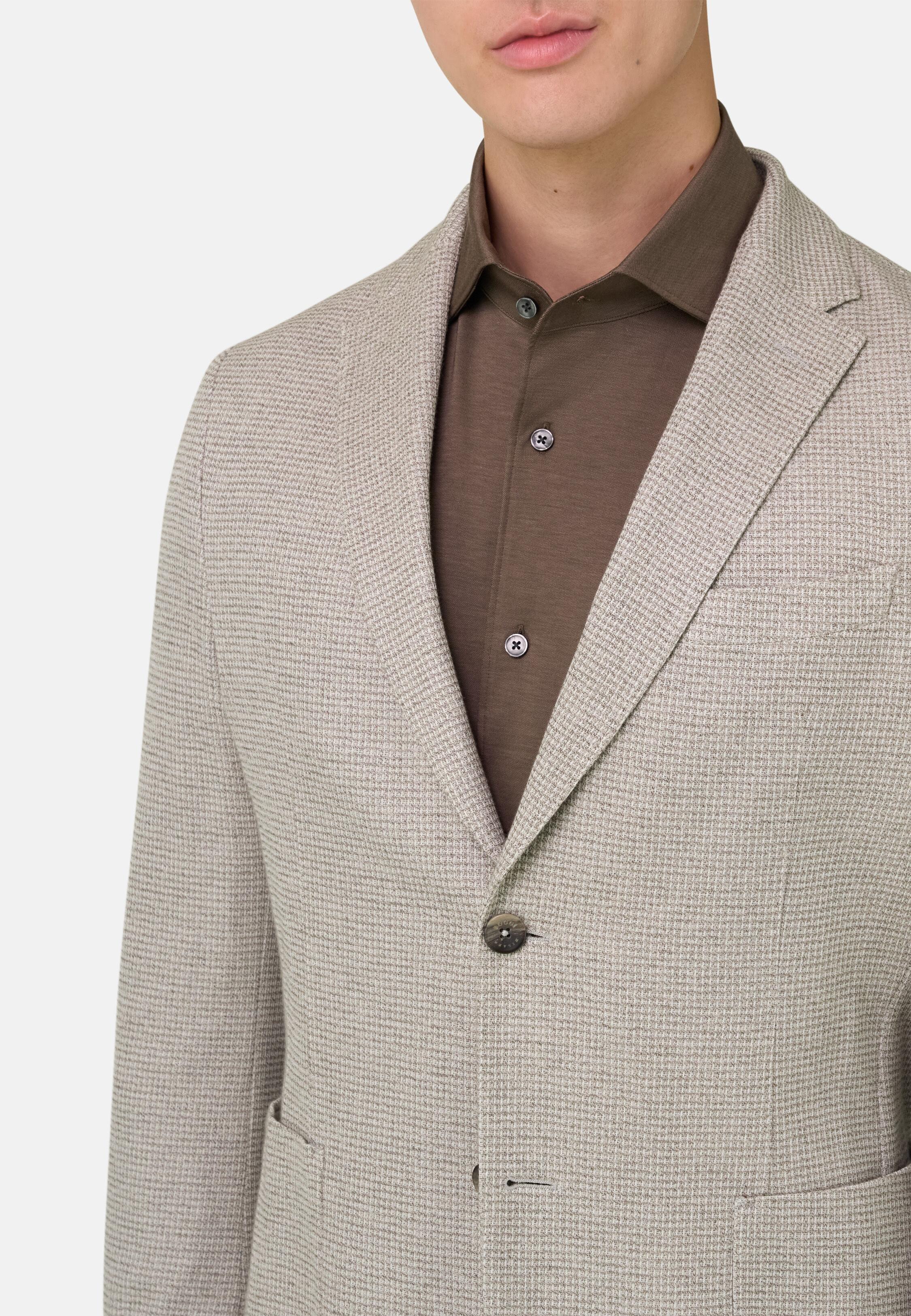B Jersey Micro Textured Jacket In Pure Cotton Taupe, 3901_TAUP, medium