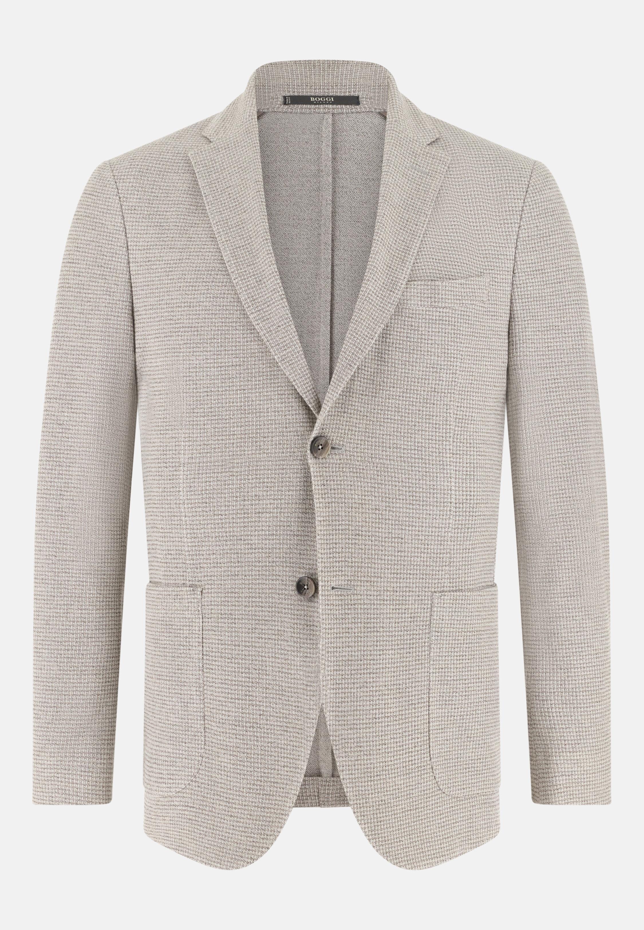 B Jersey Micro Textured Jacket In Pure Cotton Taupe, 3901_TAUP, large image number 3
