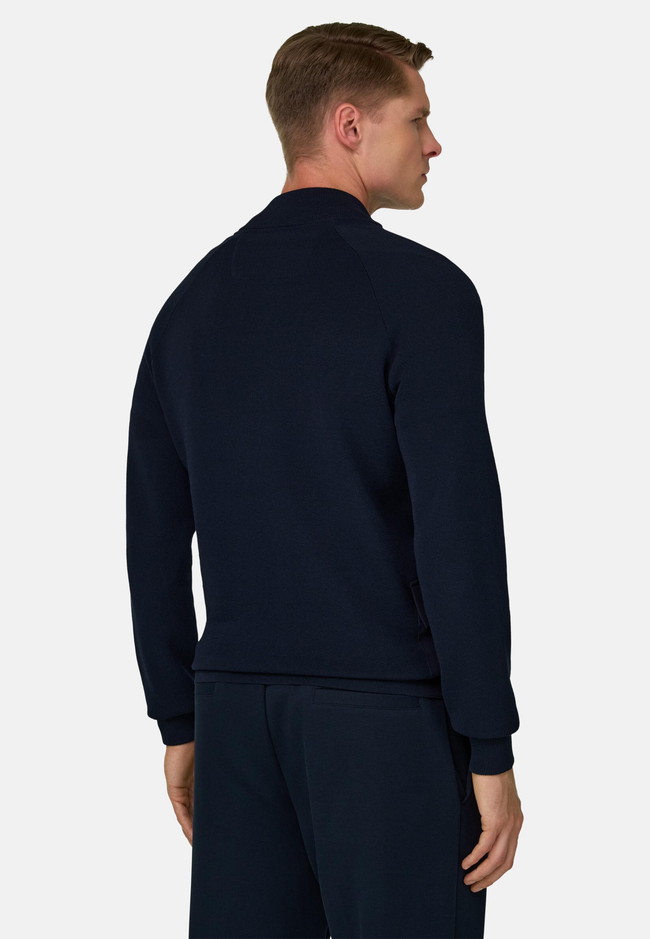 Full-Zip Jumper in Cotton and Polyester, Navy Blue, Navy blue, large image number 1