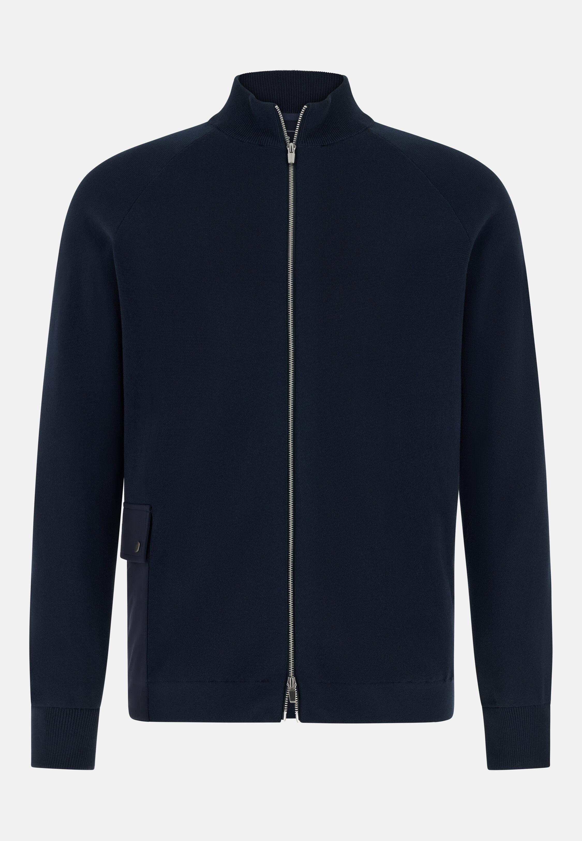 Full-Zip Jumper in Cotton and Polyester, Navy Blue, Navy blue, large image number 3