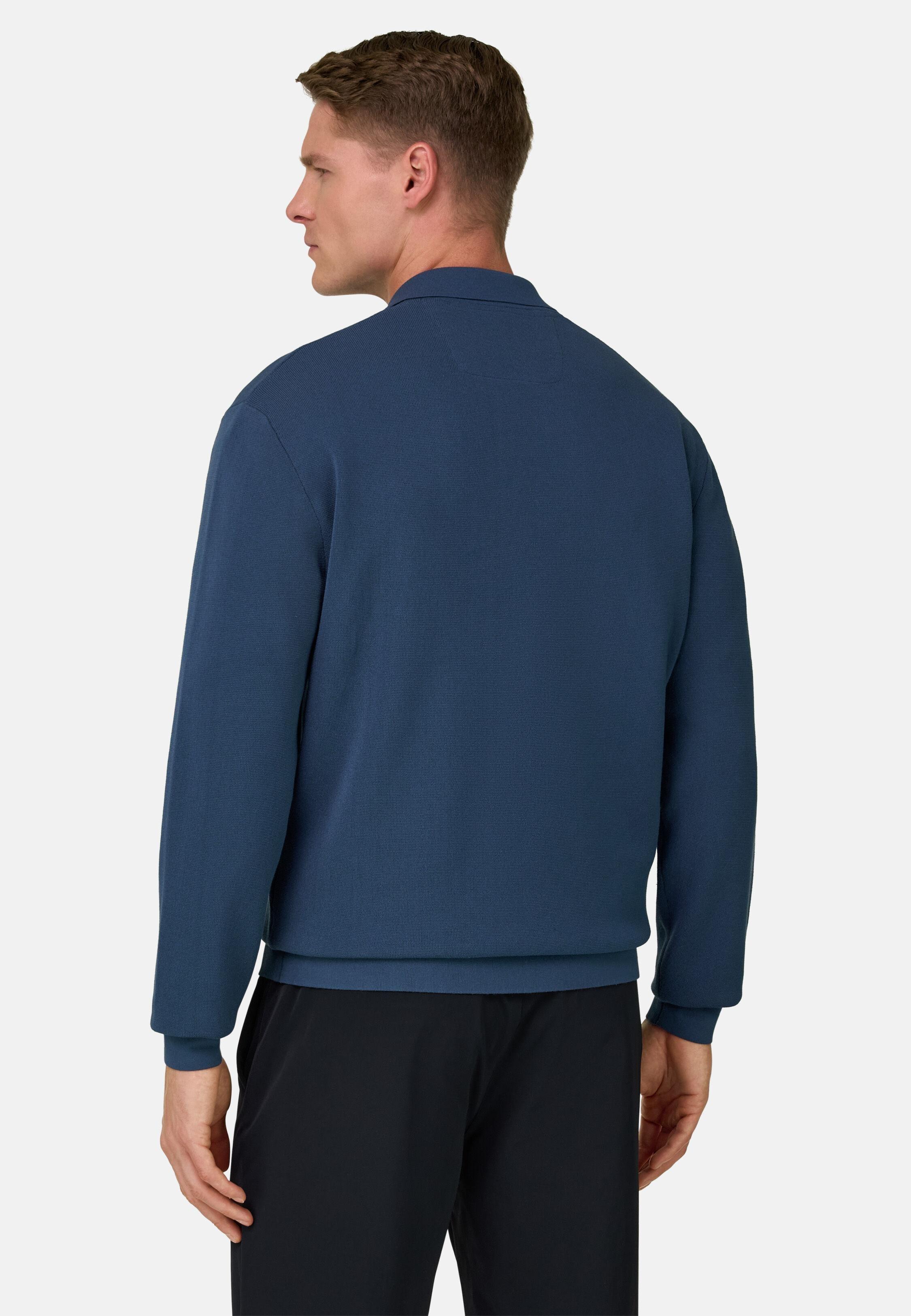Knitted Polo Shirt in Cotton and Polyester, Air-Blue, Air-blue, large image number 1