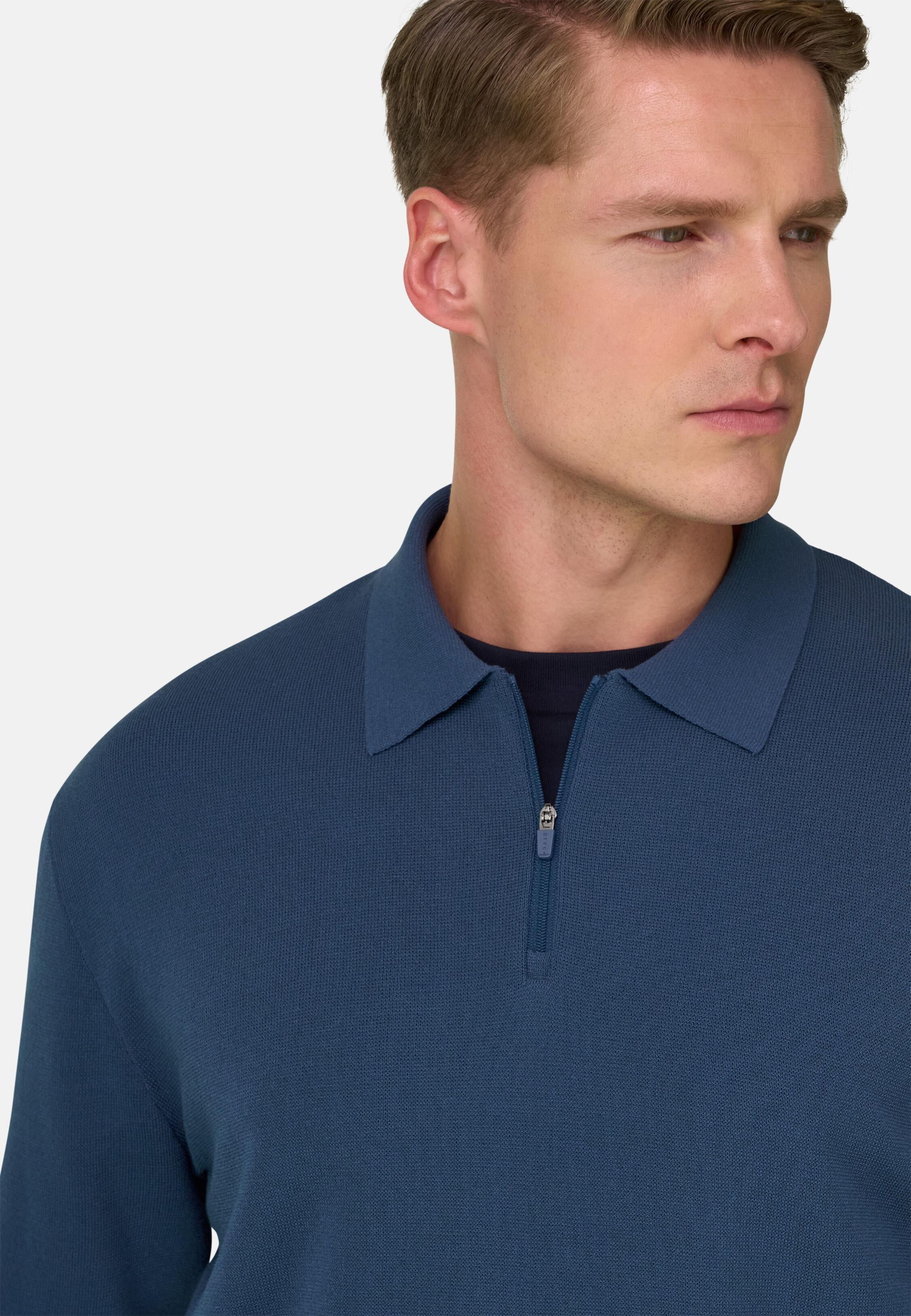 Knitted Polo Shirt in Cotton and Polyester, Air-Blue, Air-blue, large image number 2