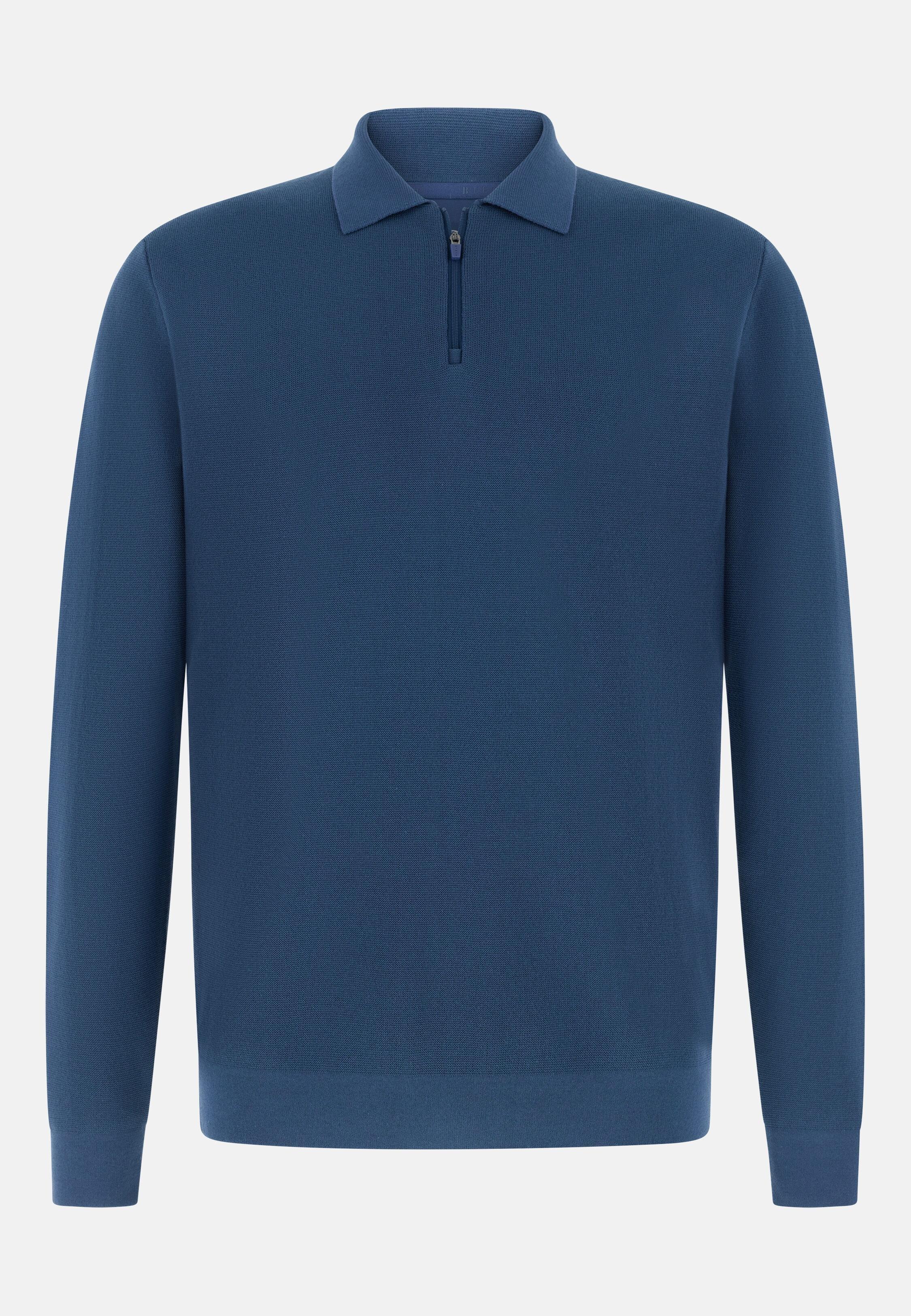 Knitted Polo Shirt in Cotton and Polyester, Air-Blue, Air-blue, large image number 3