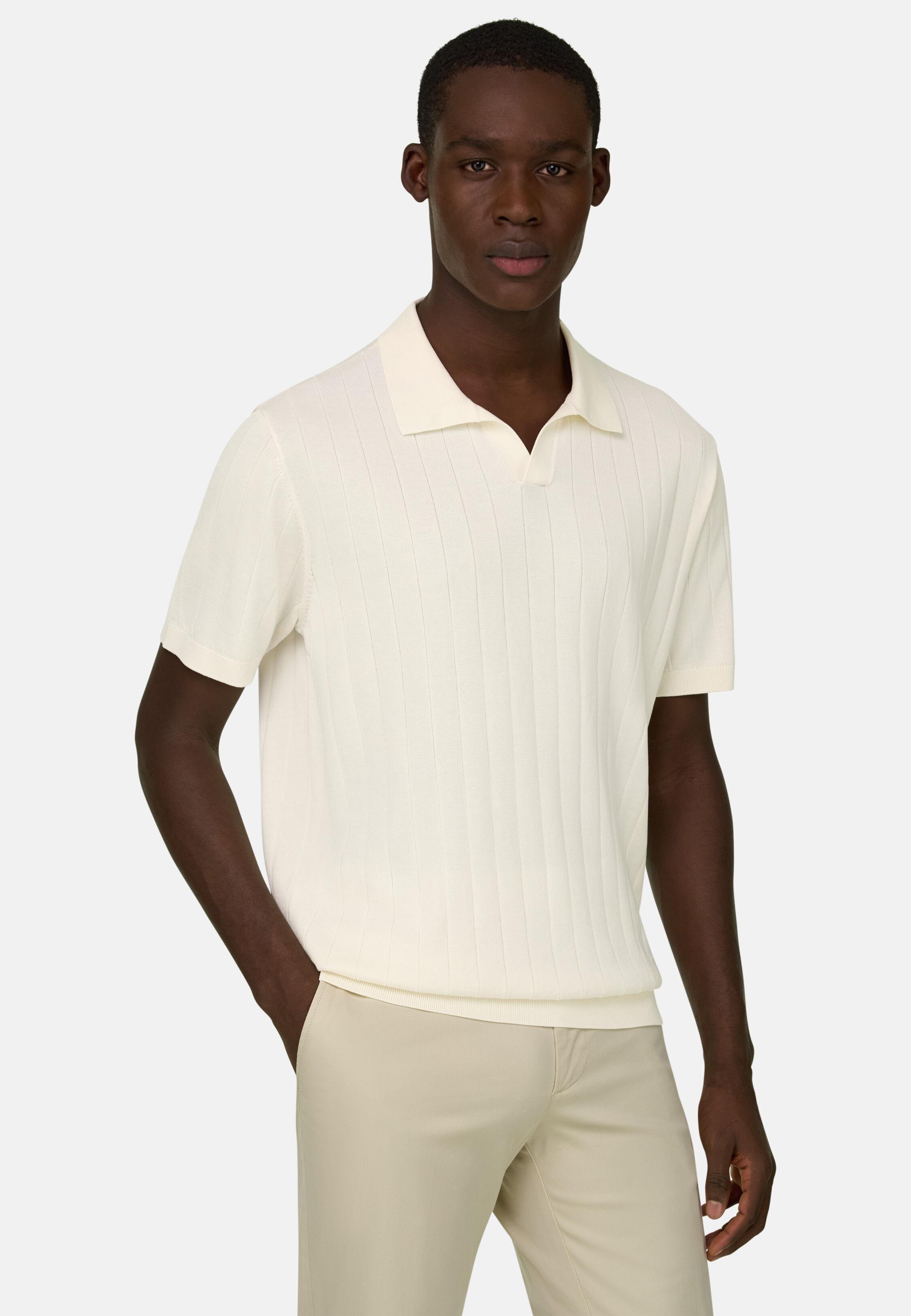 Cotton and Silk Knitted Polo Shirt Cream, Cream, large image number 0
