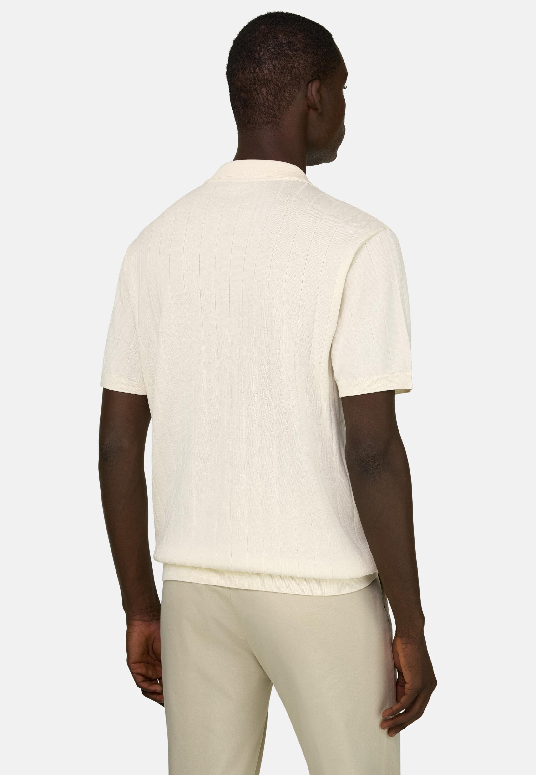 Cotton and Silk Knitted Polo Shirt Cream, Cream, large image number 1