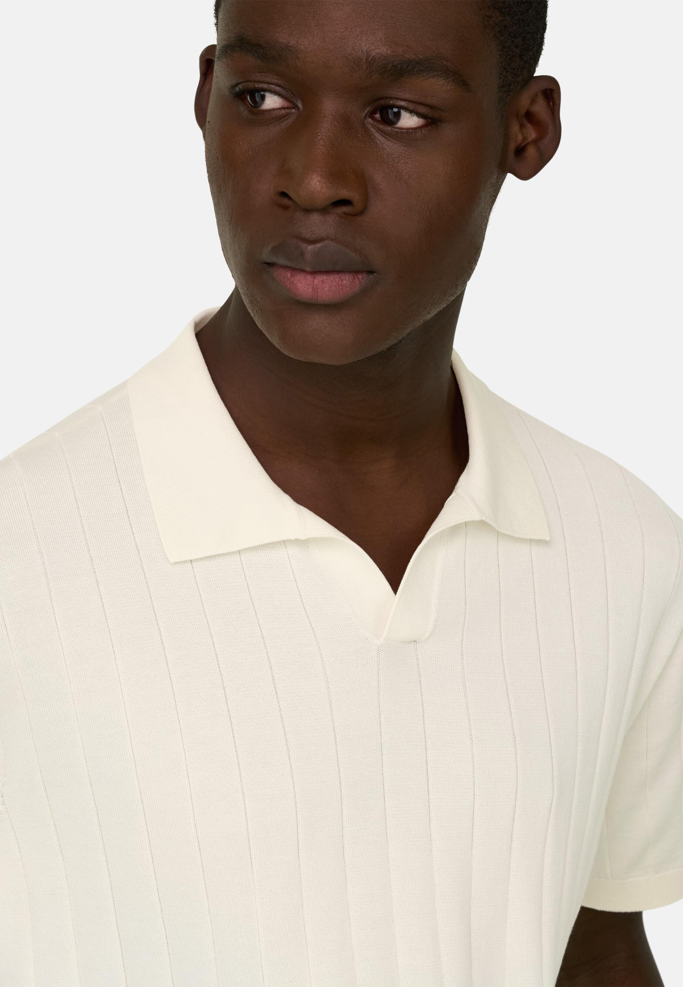 Cotton and Silk Knitted Polo Shirt Cream, Cream, large image number 2