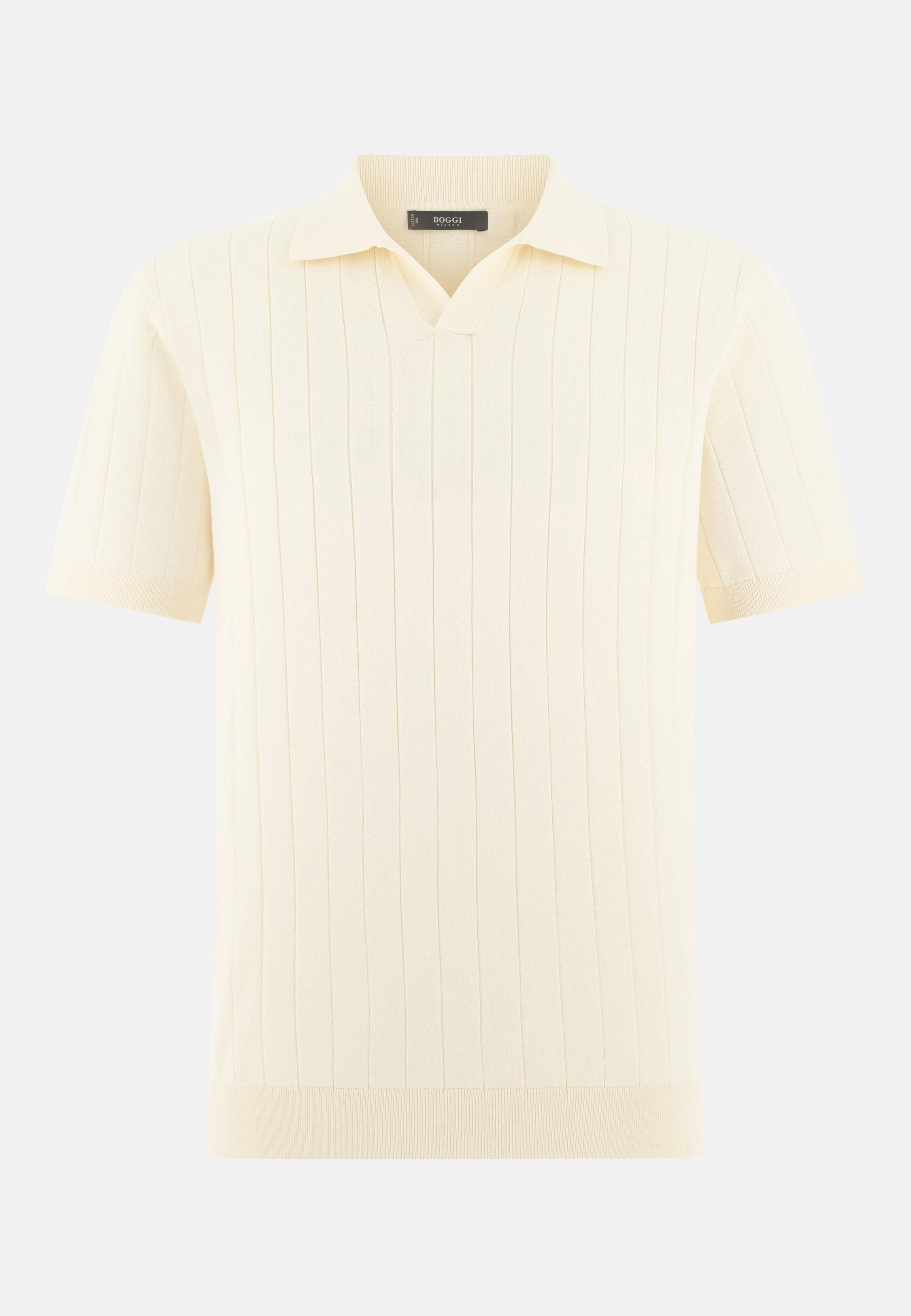 Cotton and Silk Knitted Polo Shirt Cream, Cream, large image number 3
