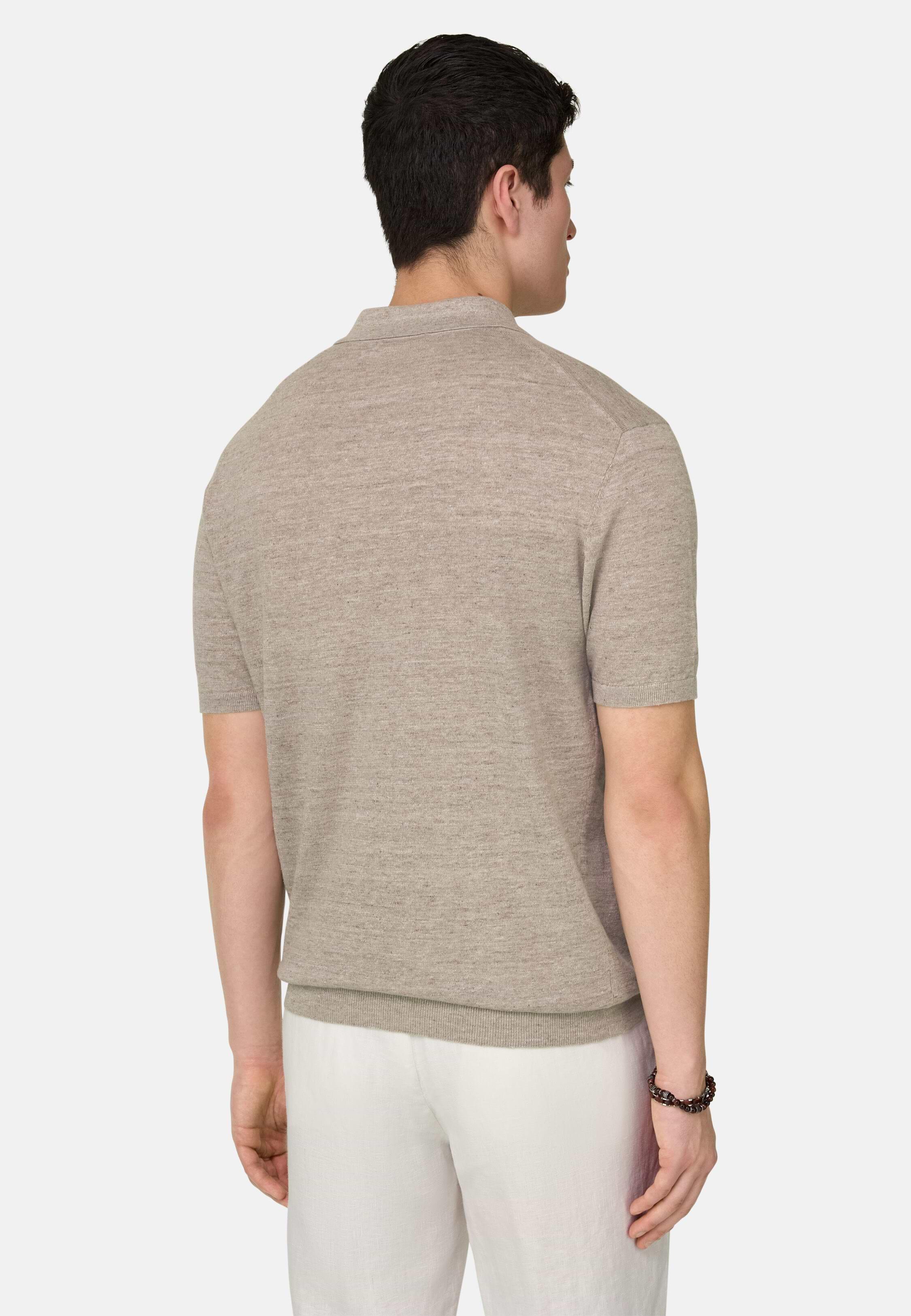 Linen and Cotton Knitted Polo Shirt Taupe, Taupe, medium