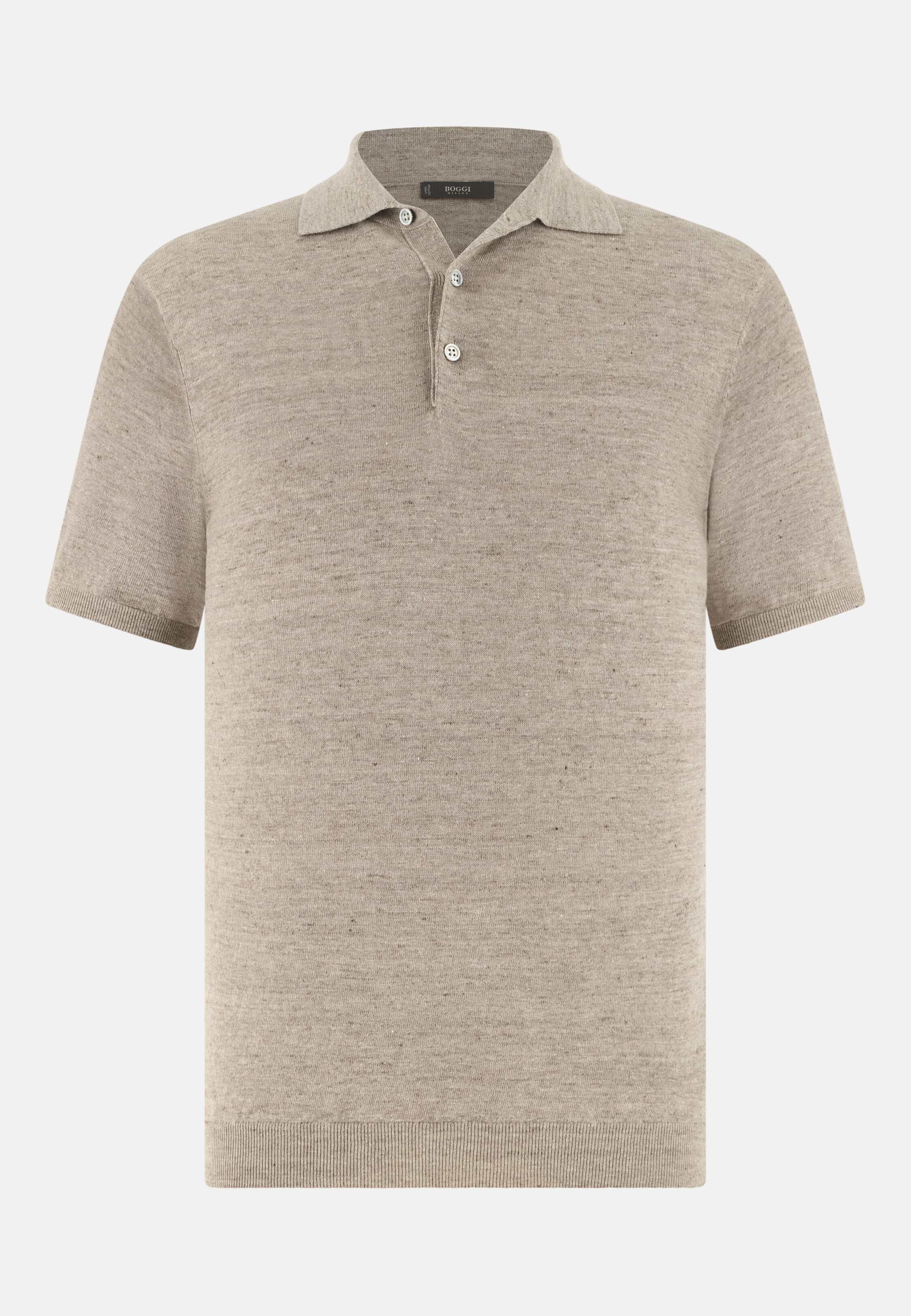بولو محبوك من الكتان والقطن بني, Taupe, large image number 5