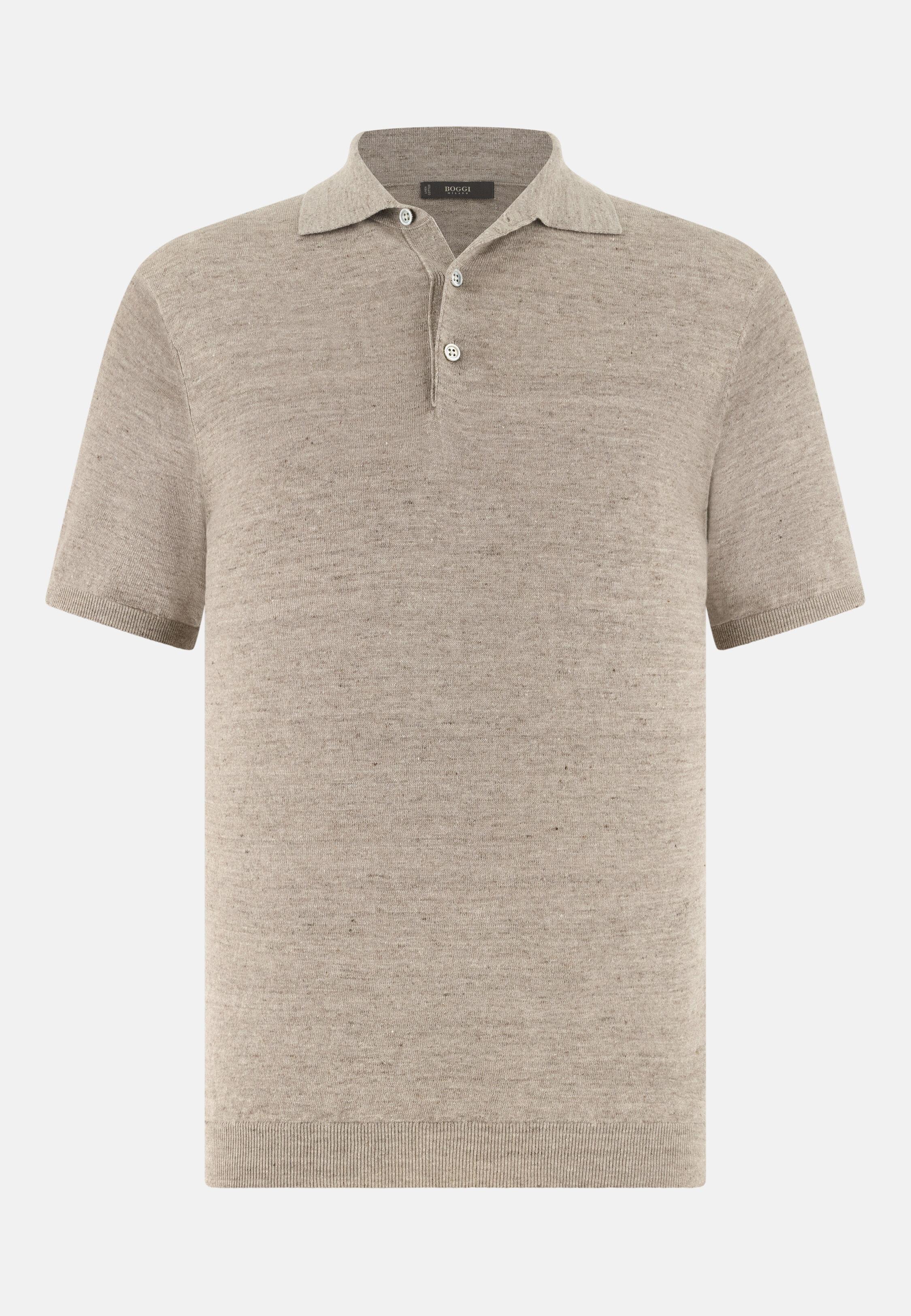 بولو محبوك من الكتان والقطن بني, Taupe, large image number 7