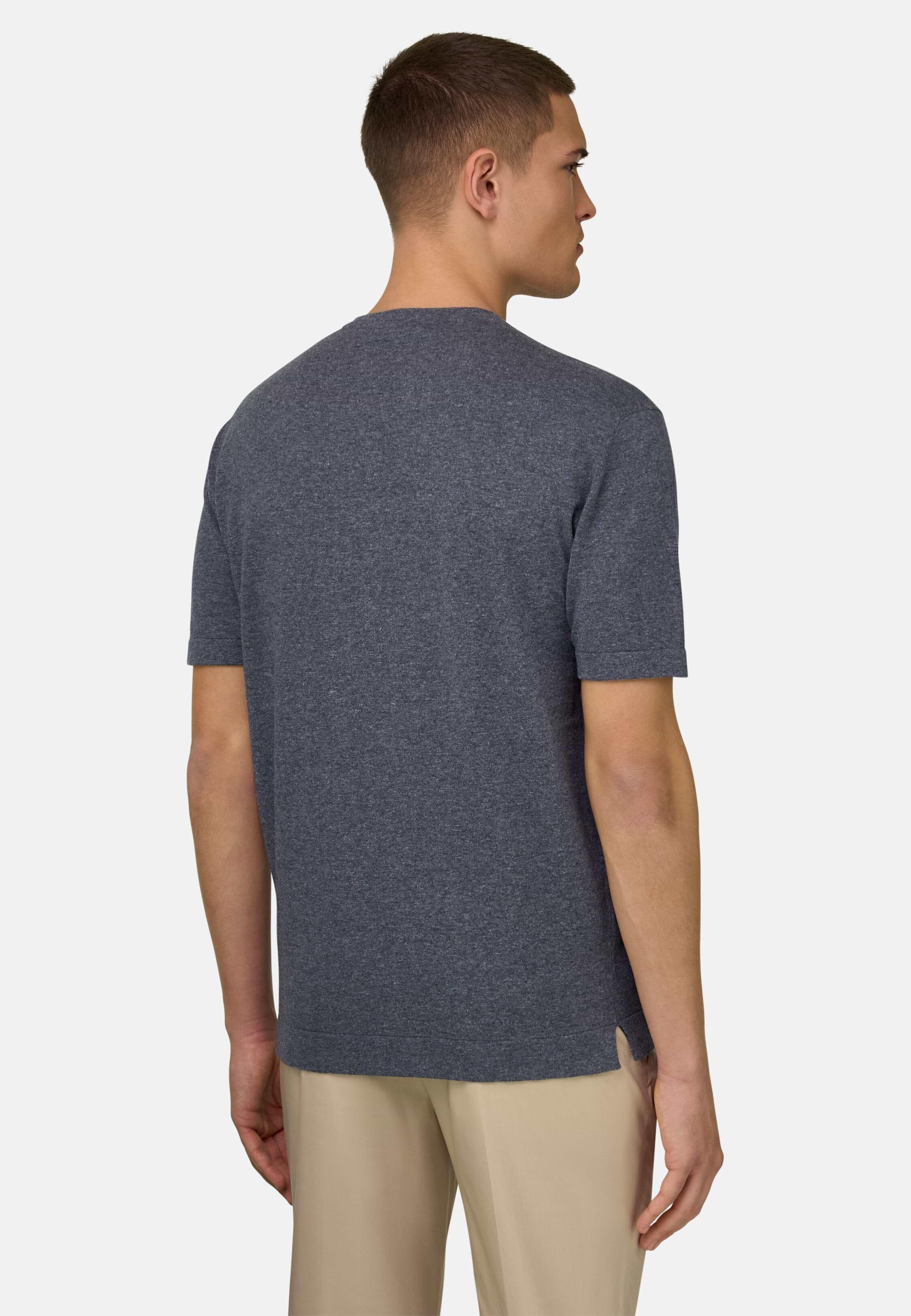 Knitted T-Shirt in Linen and Cotton Indigo, Indigo, medium
