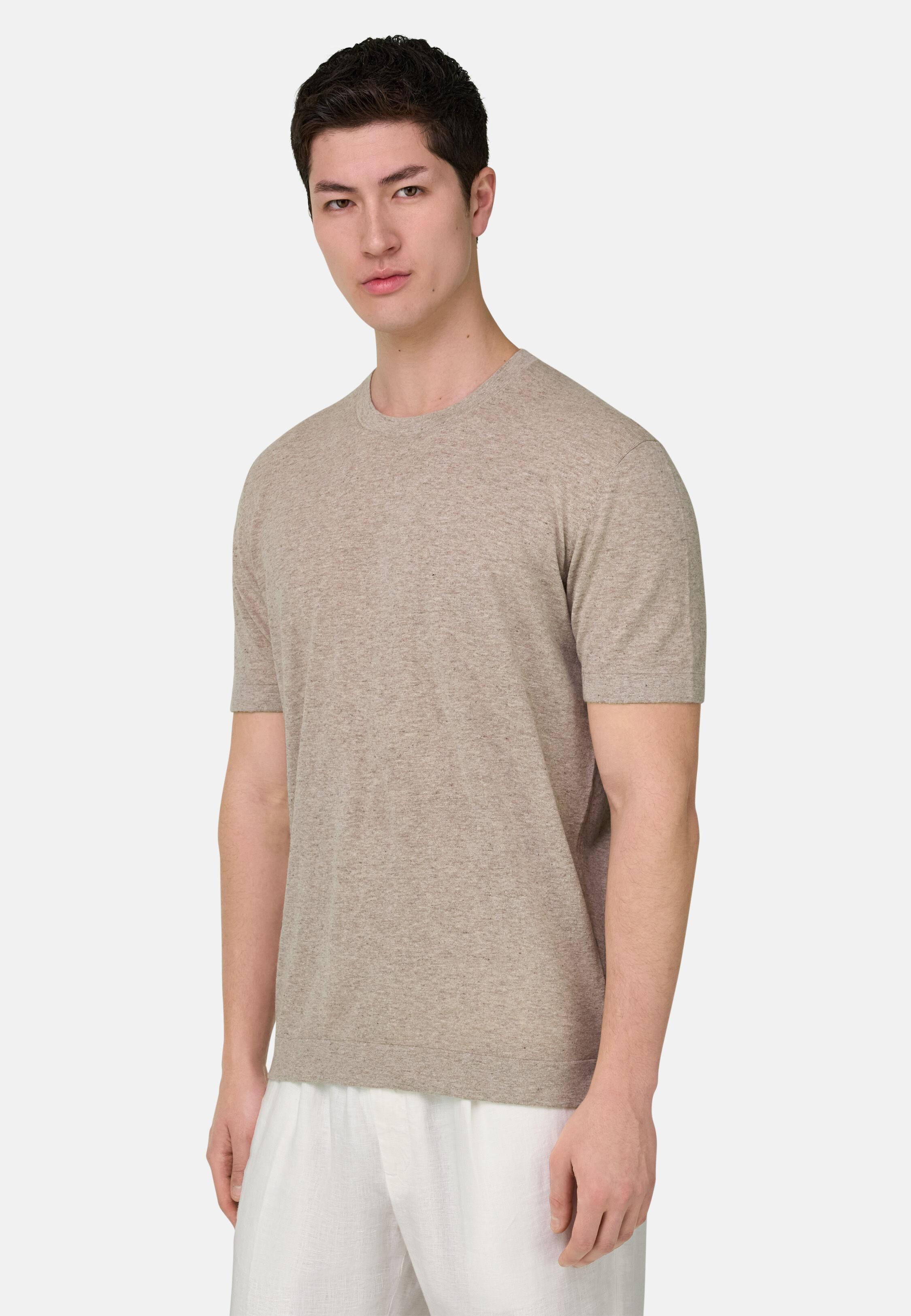 Knitted T-Shirt in Linen and Cotton Taupe, Taupe, medium