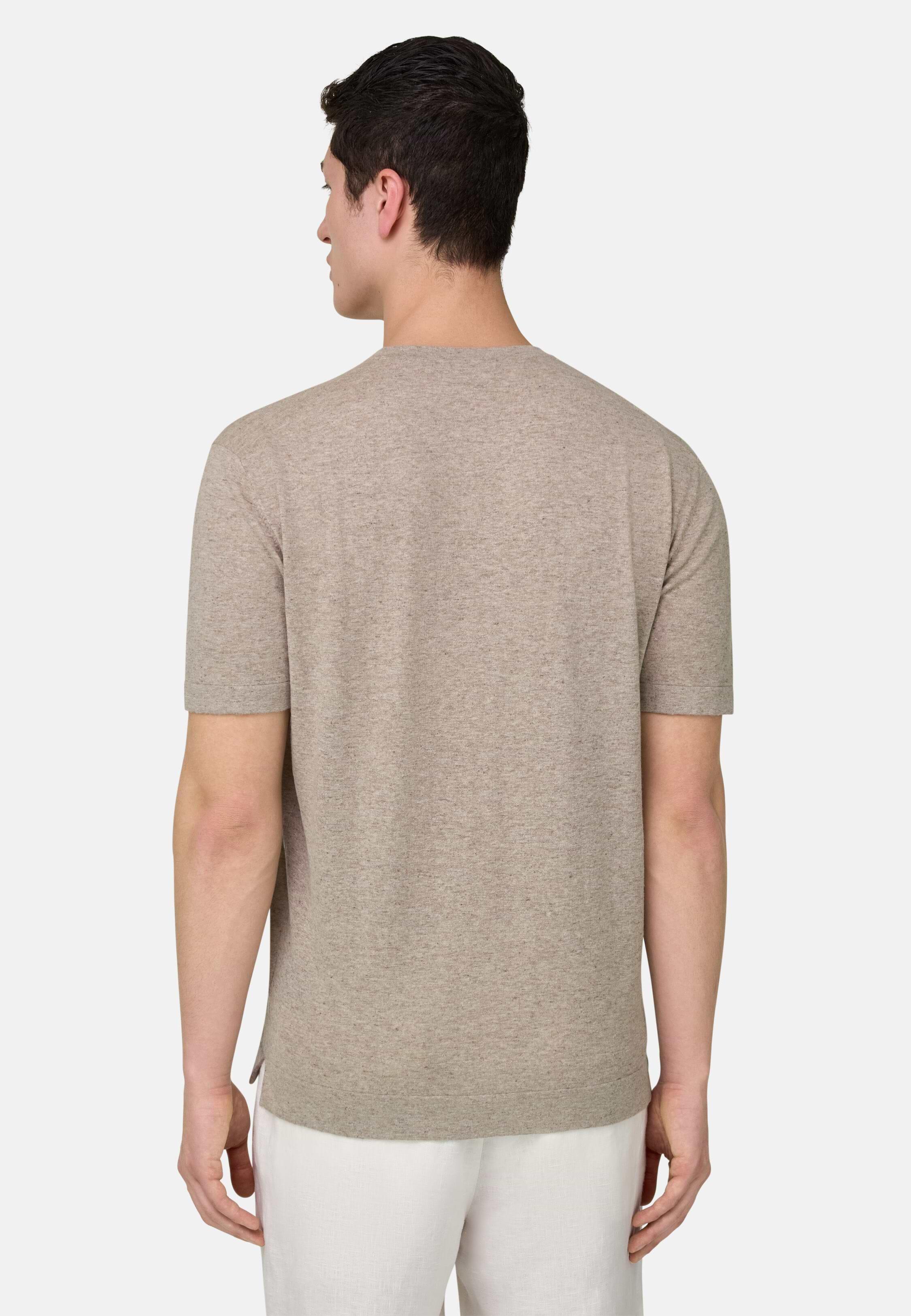 Knitted T-Shirt in Linen and Cotton Taupe, Taupe, medium