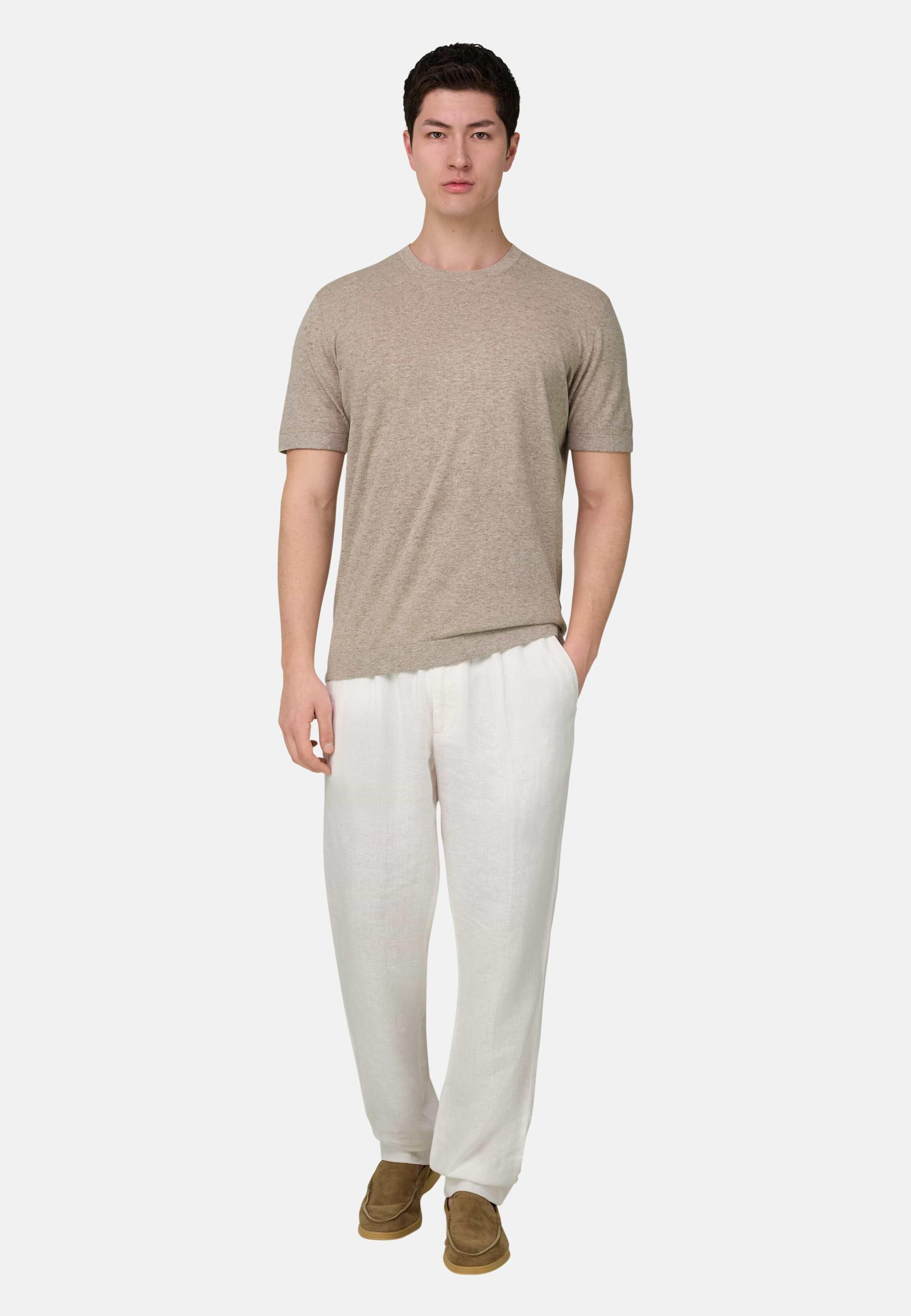 Knitted T-Shirt in Linen and Cotton Taupe, 3901_TAUP, medium