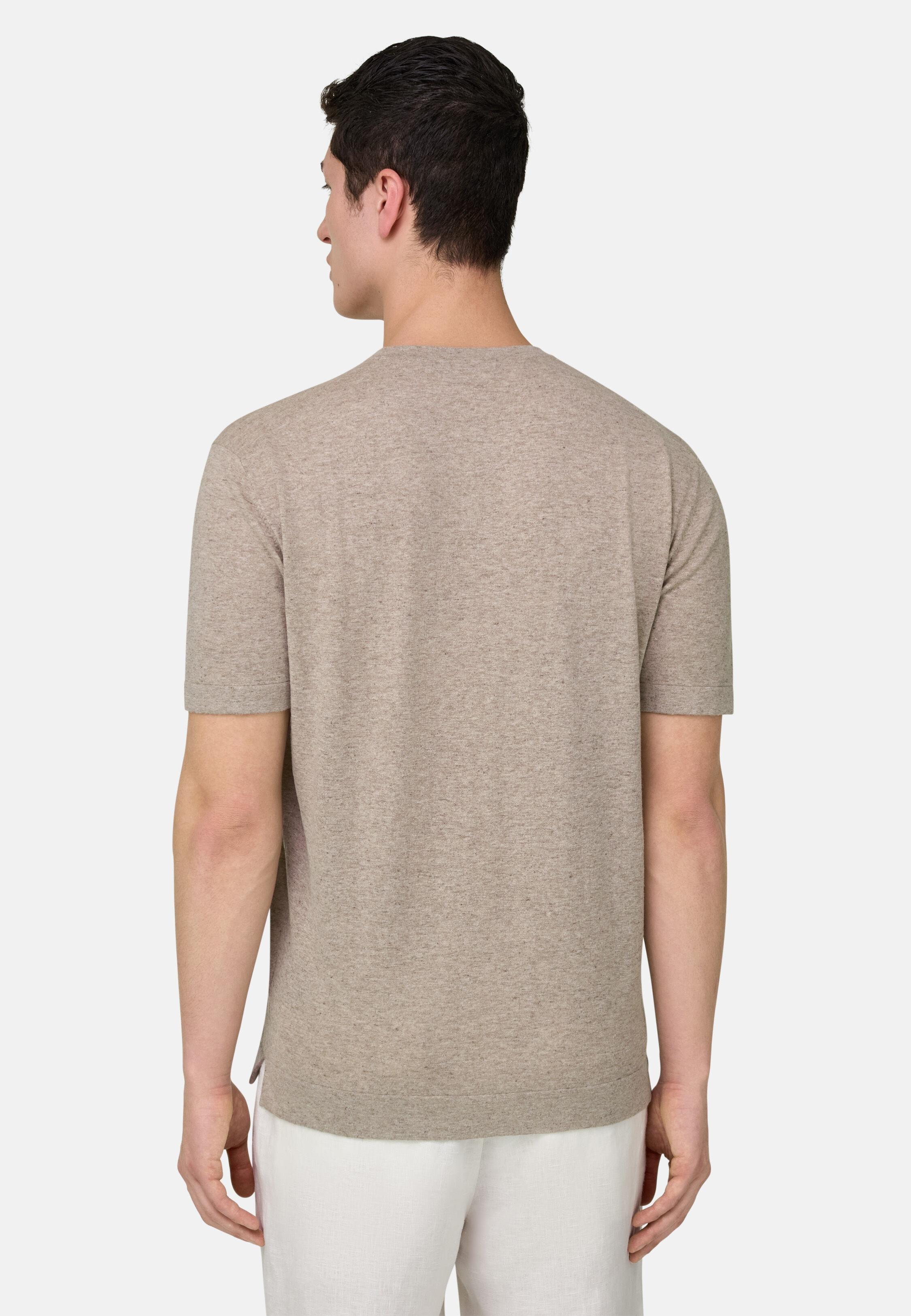 Knitted T-Shirt in Linen and Cotton, Taupe, Taupe, large image number 3