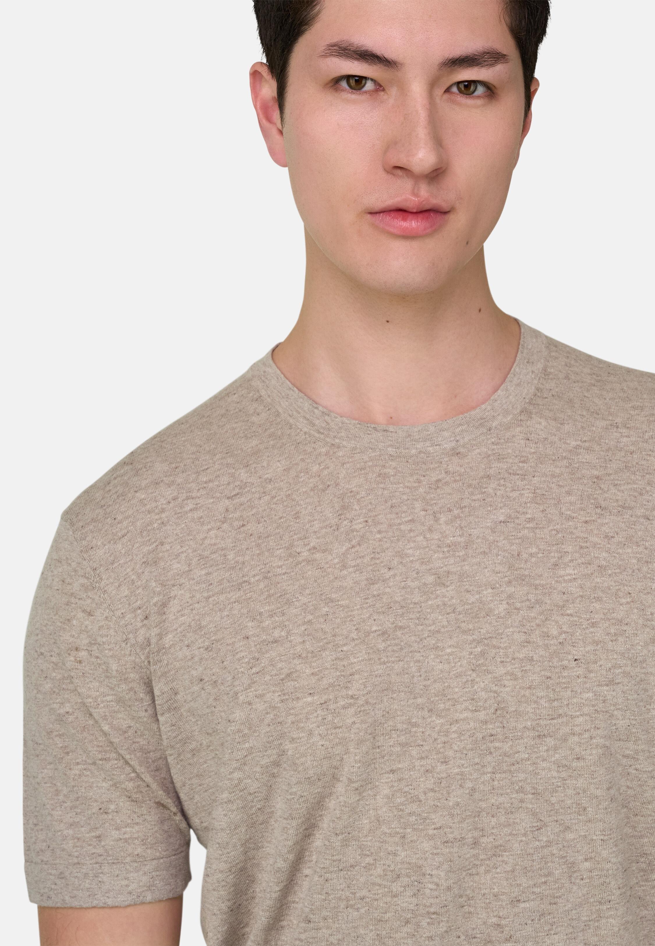 Knitted T-Shirt in Linen and Cotton, Taupe, Taupe, large image number 5