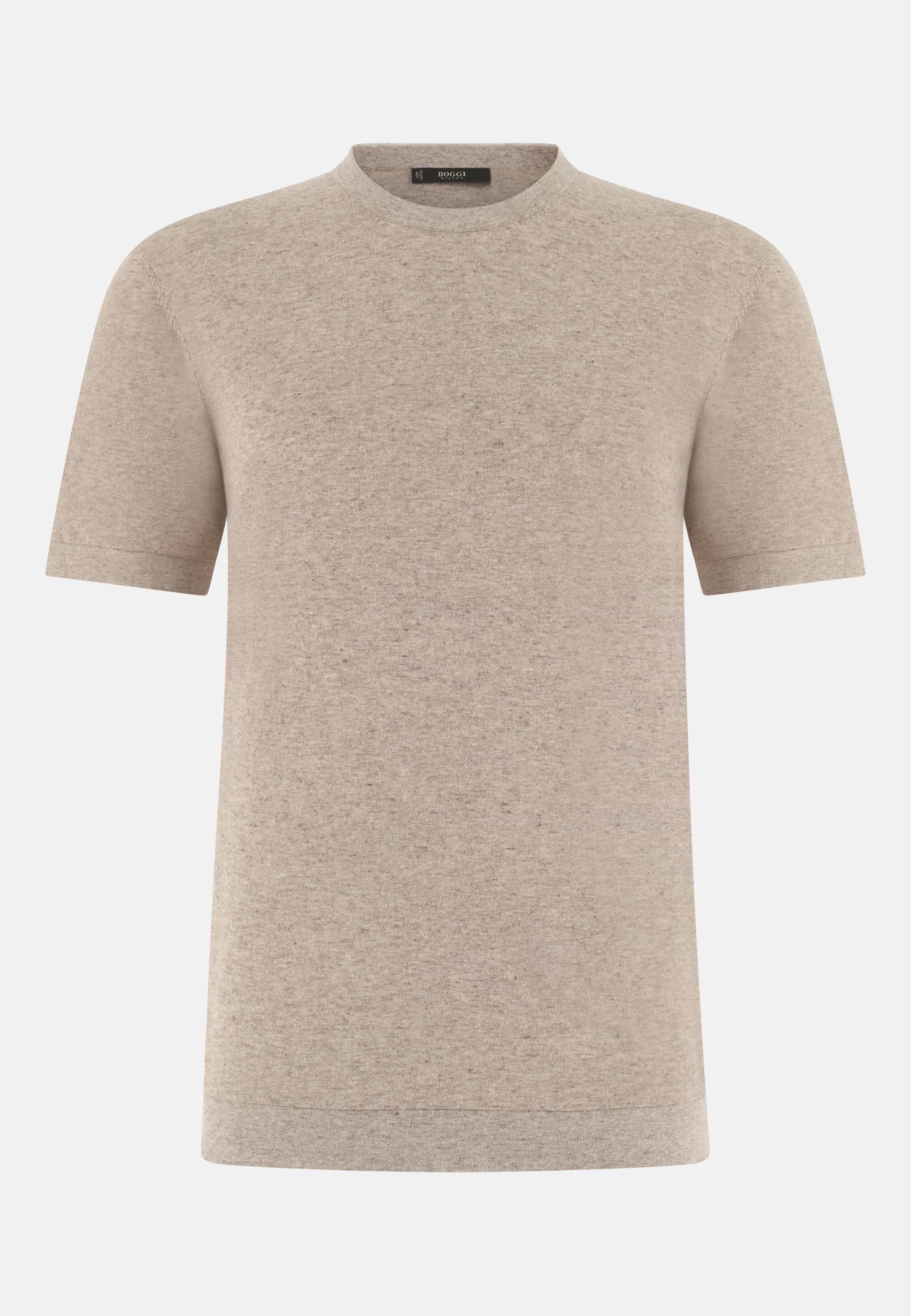 Knitted T-Shirt in Linen and Cotton, Taupe, Taupe, large image number 6