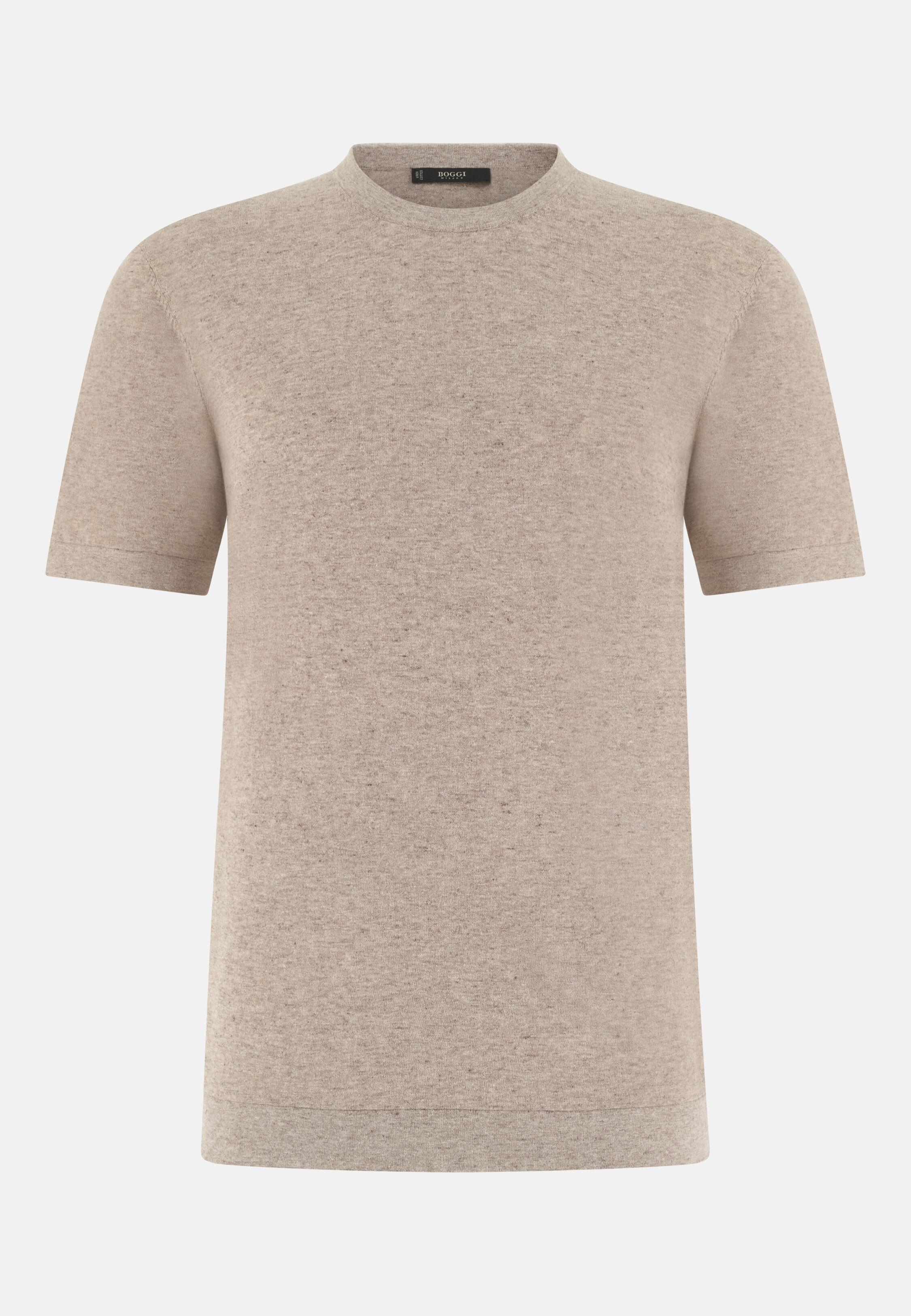 Knitted T-Shirt in Linen and Cotton, Taupe, Taupe, large image number 7