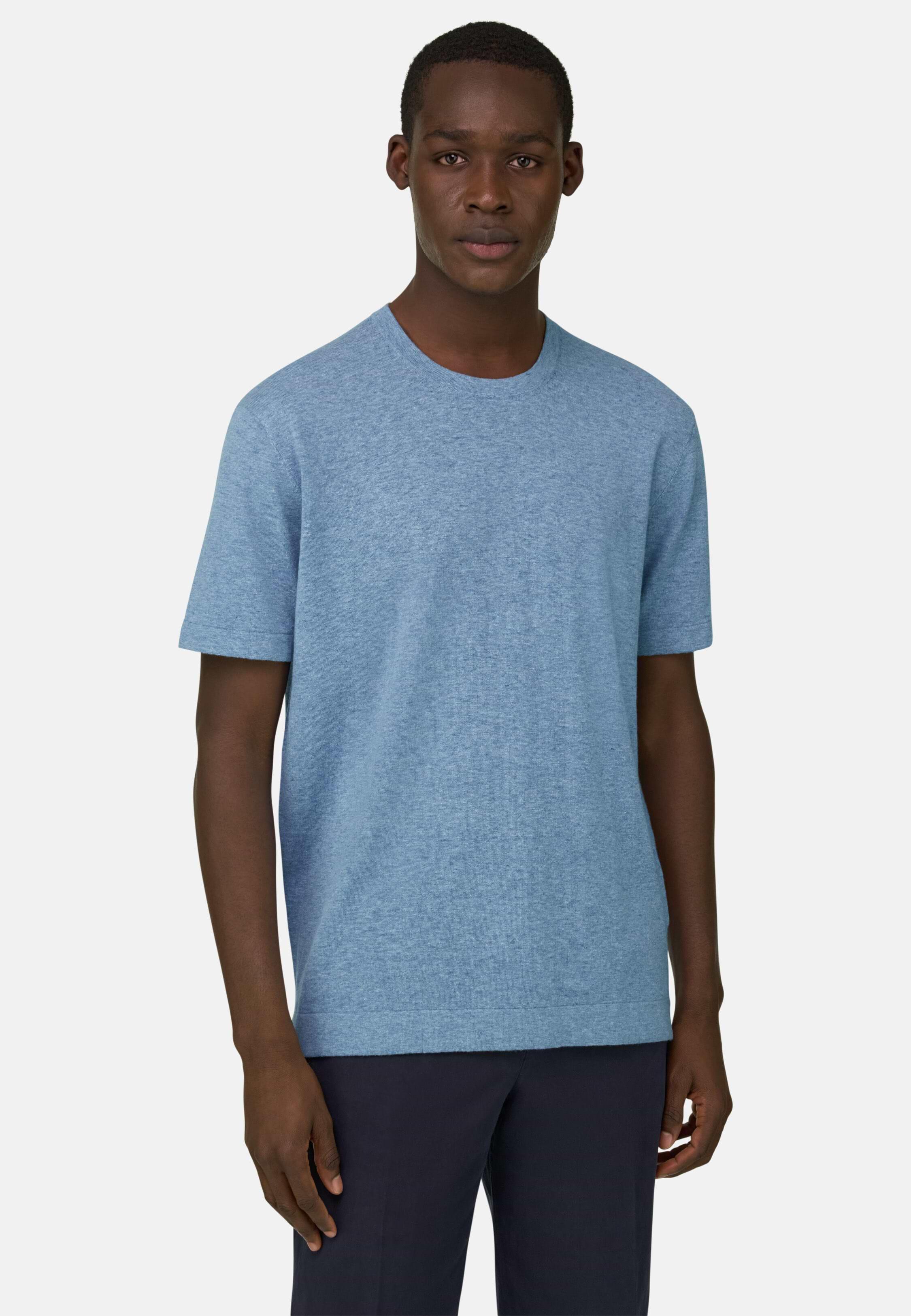 Knitted T-Shirt in Linen and Cotton Light Blue, Light Blue, medium
